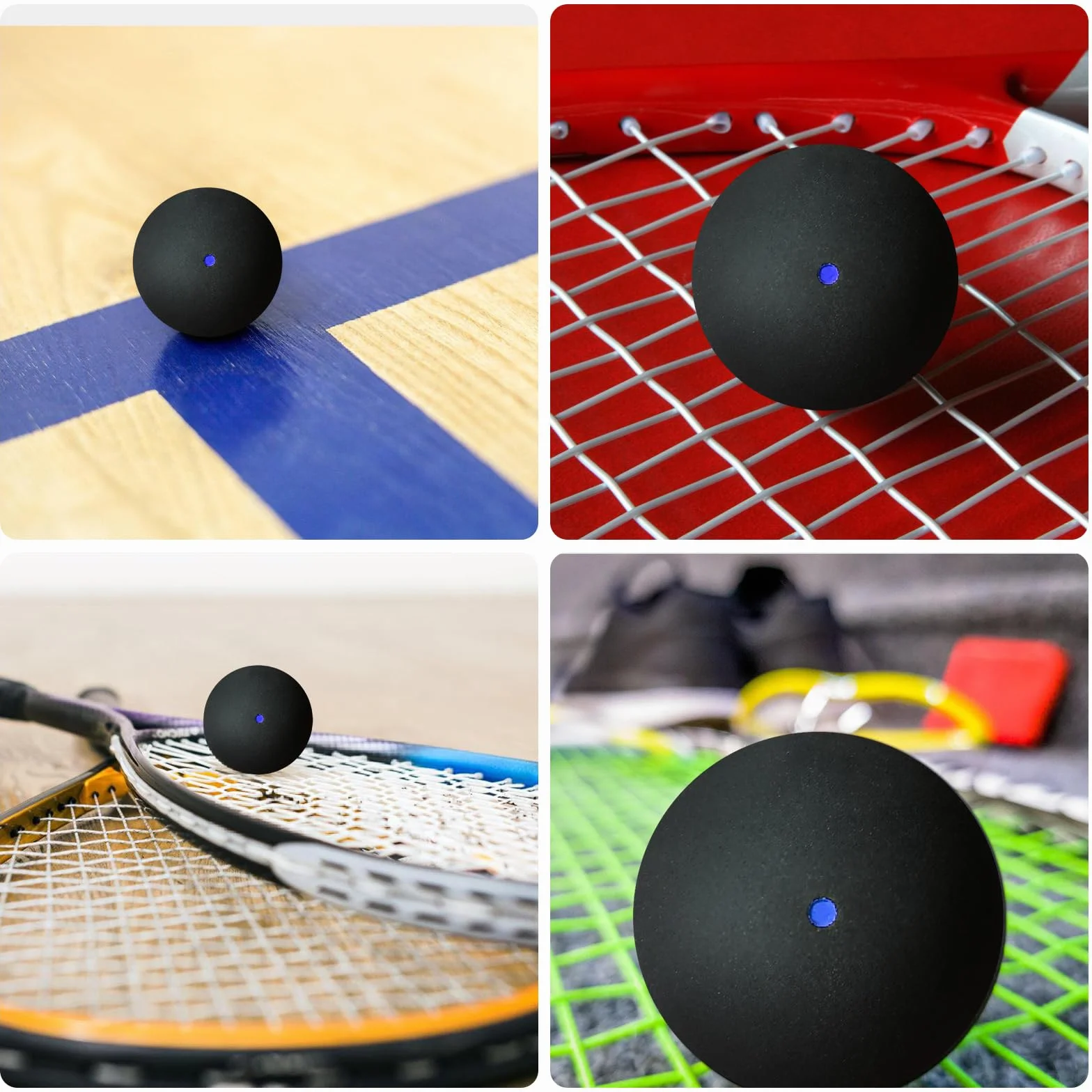 PORFOYO Palline da Squash, Set da 4, Gomma, per Sport e Competizione