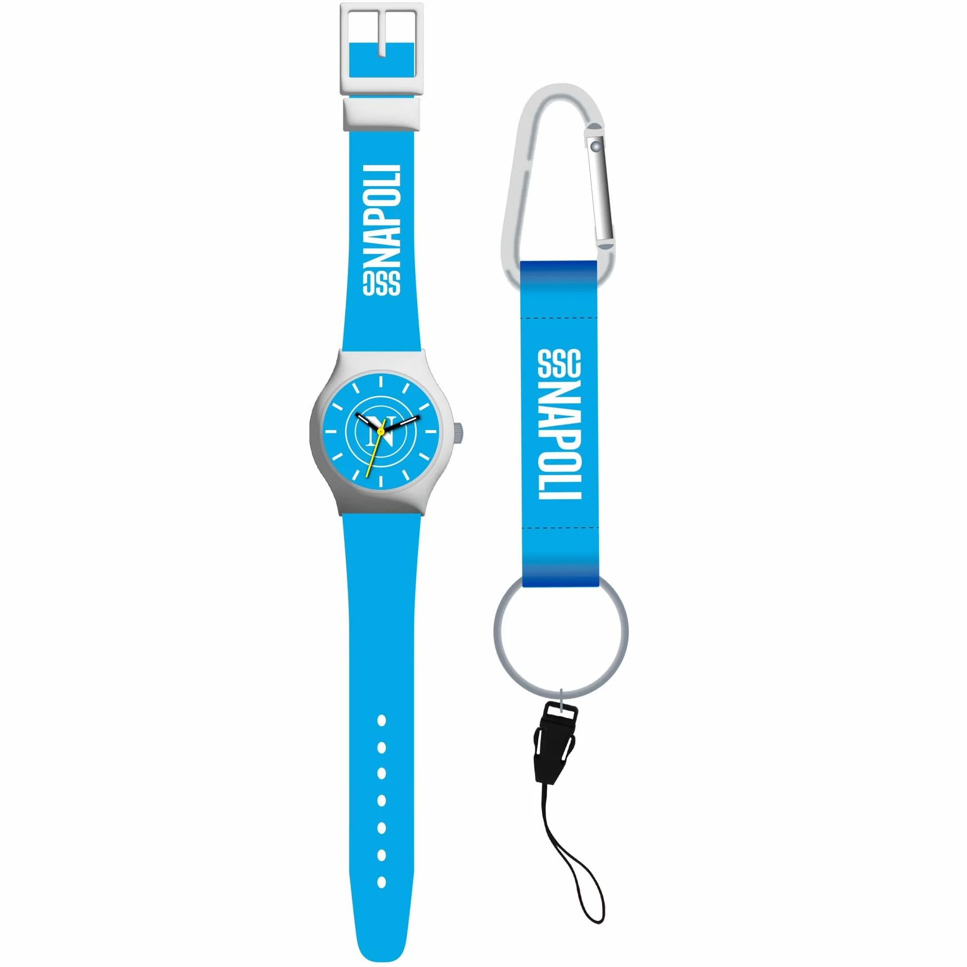 Kit Orologio da Polso + Portachiavi con Moschettone per SSC NAPOLI Calcio Partenopei Azzurri Prodotto Ufficiale