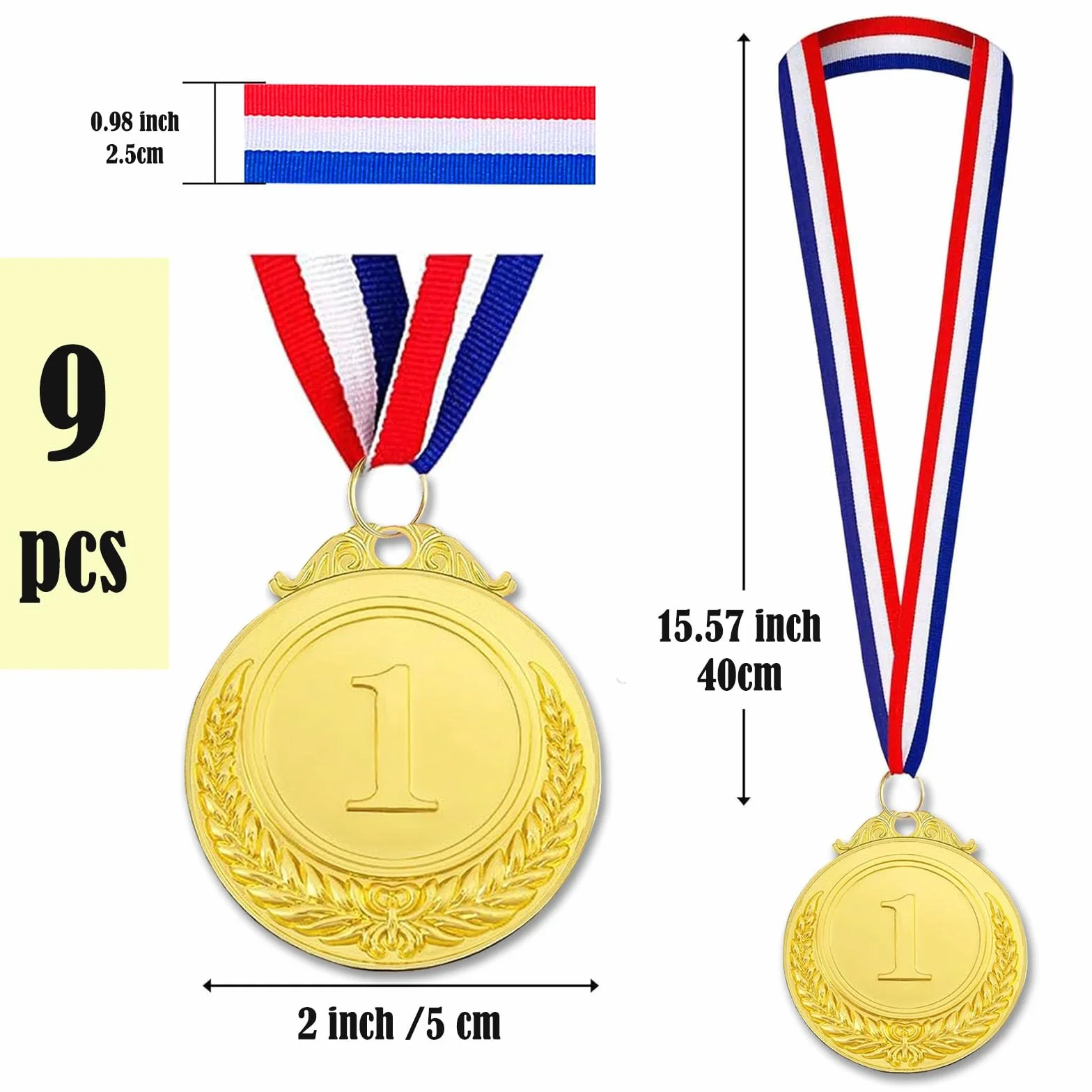 Medaglie Premiazioni Metallo Oro Argento Bronzo con Nastro Collo 5.0cm per Bambini Giochi Sport