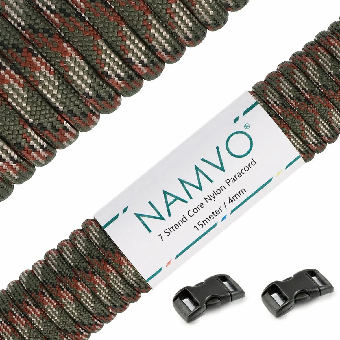 Namvo 550 Paracord 7 Strand Mil Spec Tipo III 15 Metri Corda di Sopravvivenza Verde Oliva Camo