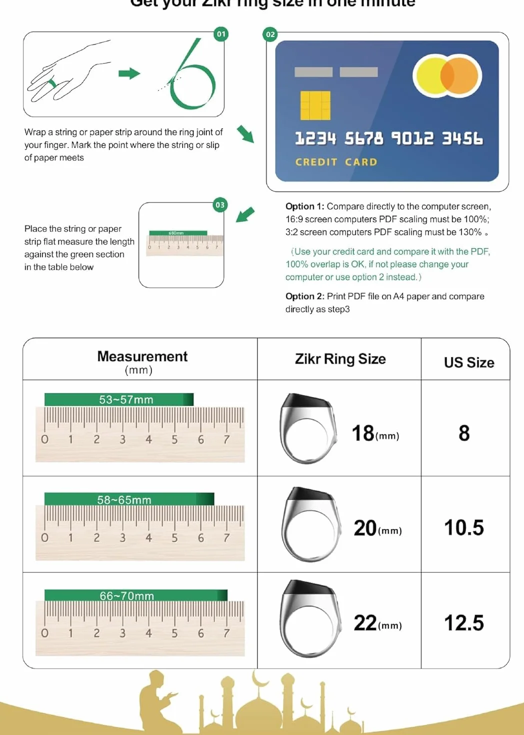 Smart Tasbih Tally Contatore Anello per Musulmani Zikr Digital Tasbeeh 5 Tempo di preghiera (18 mm)