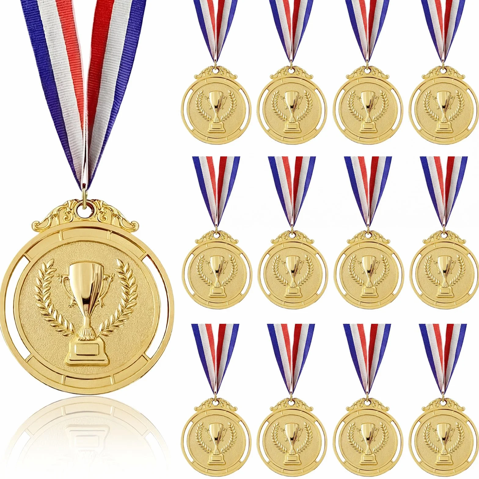 12 Pezzi Medaglie d'Oro in Metallo con Nastri per Bambini e Adulti Calcio Souvenir Sportivi