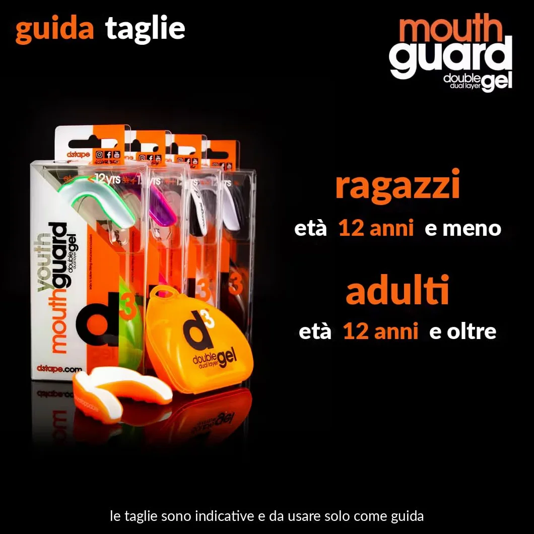 d3 Paradenti Sportivo Doppio Strato Gel Protezione Bocca Denti Boxe MMA Kickboxing Muay Thai