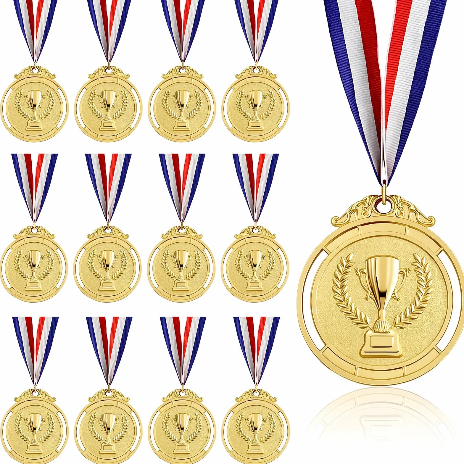 Medaglie d'oro in Metallo con Nastro per Compleanno Bambini, Vincitore Calcio 12 Pezzi