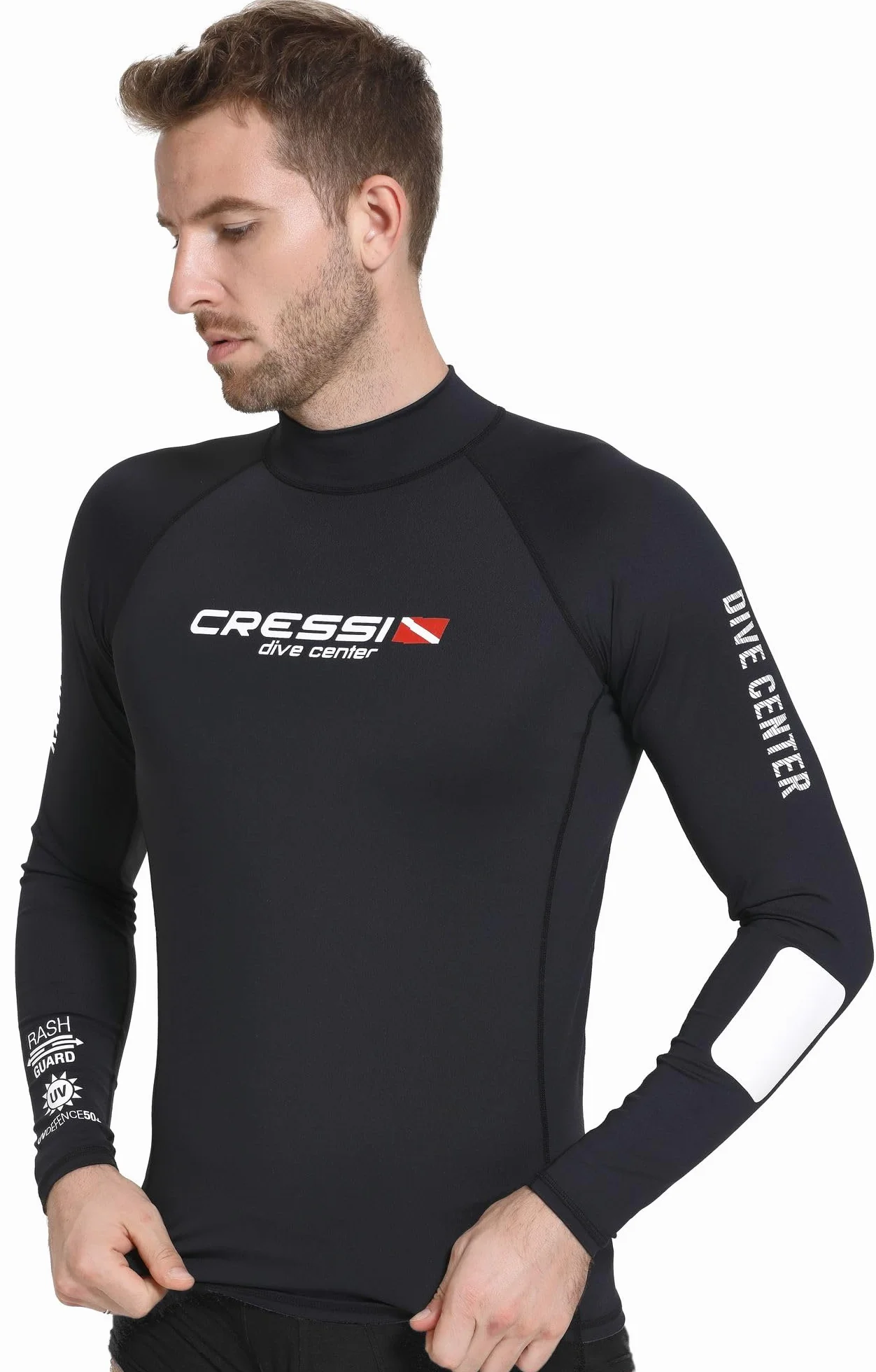 Cressi Rash Guard Man Black Dive Center - Maglia Protettiva Uomo Maniche Corte o Lunghe in Speciale Tessuto Elastico, Protezione Solare UV (UPF) 50+