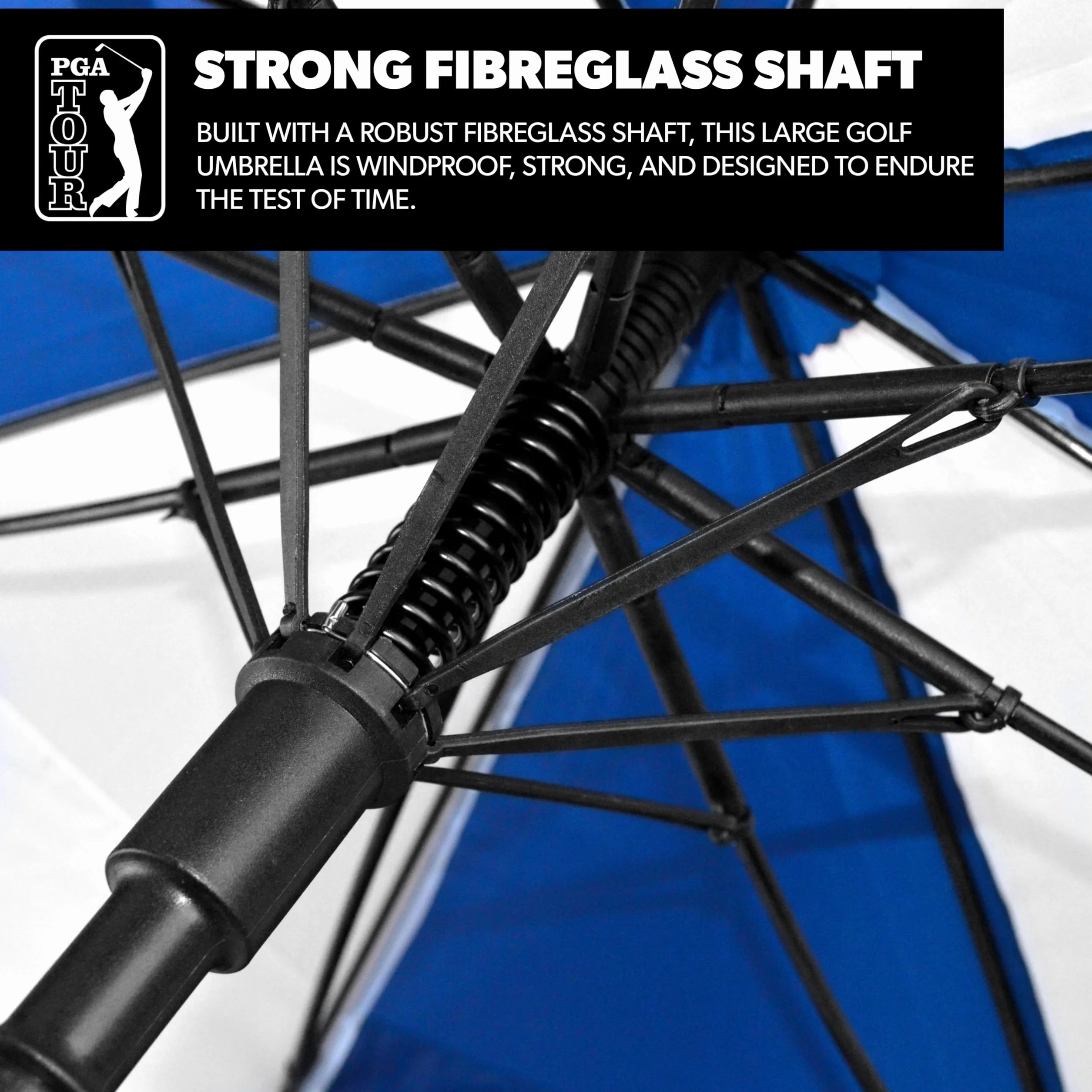 PGA TOUR 62-Inch Golf Umbrella - Windproof Double Canopy, Mens Umbrellas with Auto Open, Fibreglass Shaft, Non-Slip Handle, Velcro Straps, Rainproof Cover - Golf Umbrella Windproof