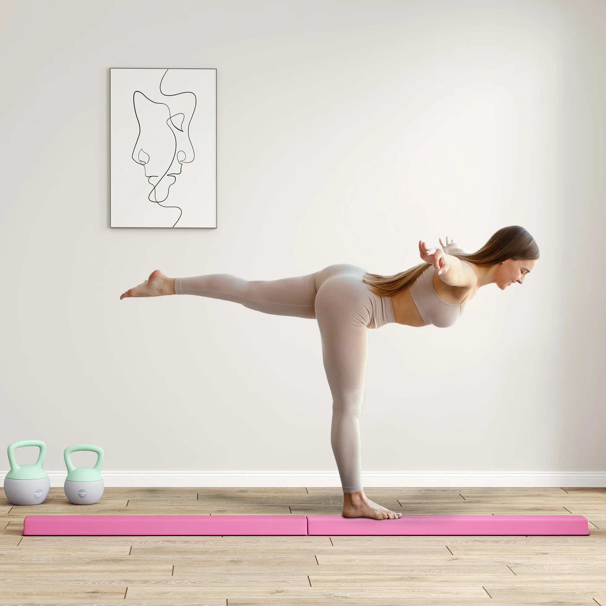 SPORTNOW Trave d'Equilibrio Pieghevole 236 cm, Trave da Ginnastica Portatile Antiscivolo, Fino a 80 kg, per Bambini 3+ Anni