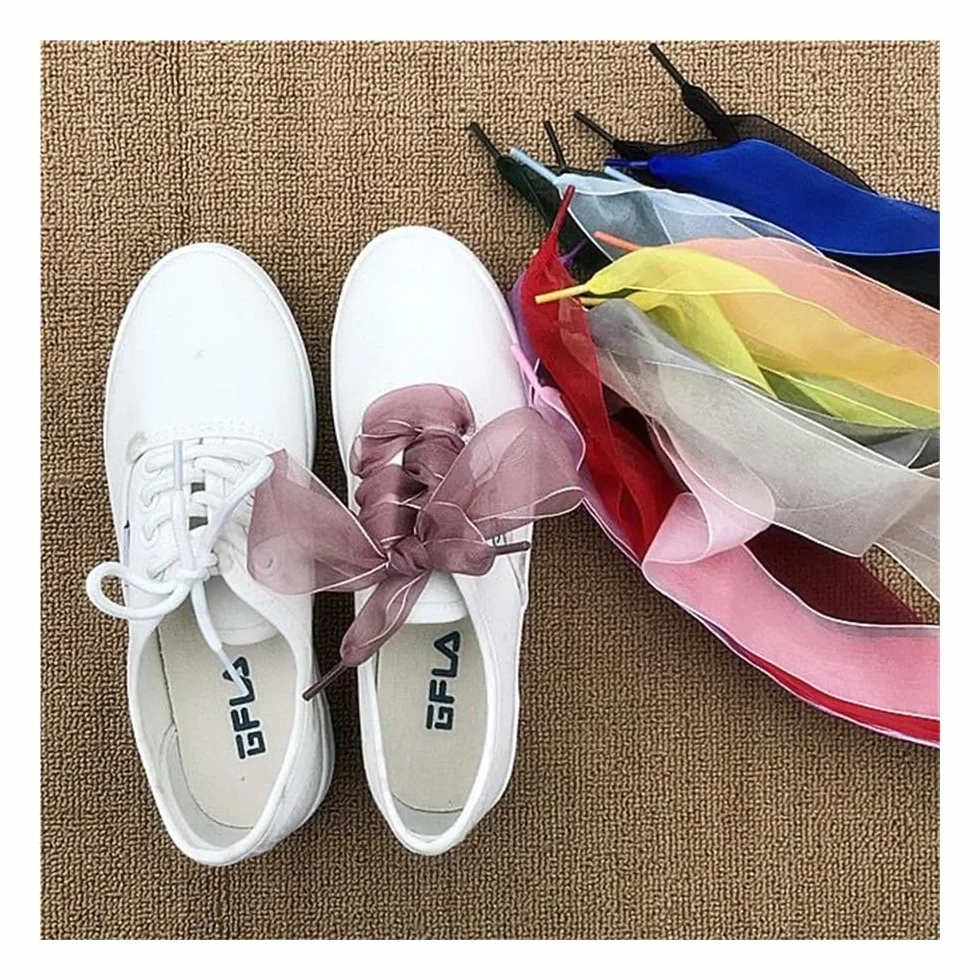 3 paia di lacci per scarpe in organza da 4 cm larghi 60-180 cm da donna con fiocco piatto in raso di seta nastro di tela scarpe da ginnastica scarpe sportive lacci