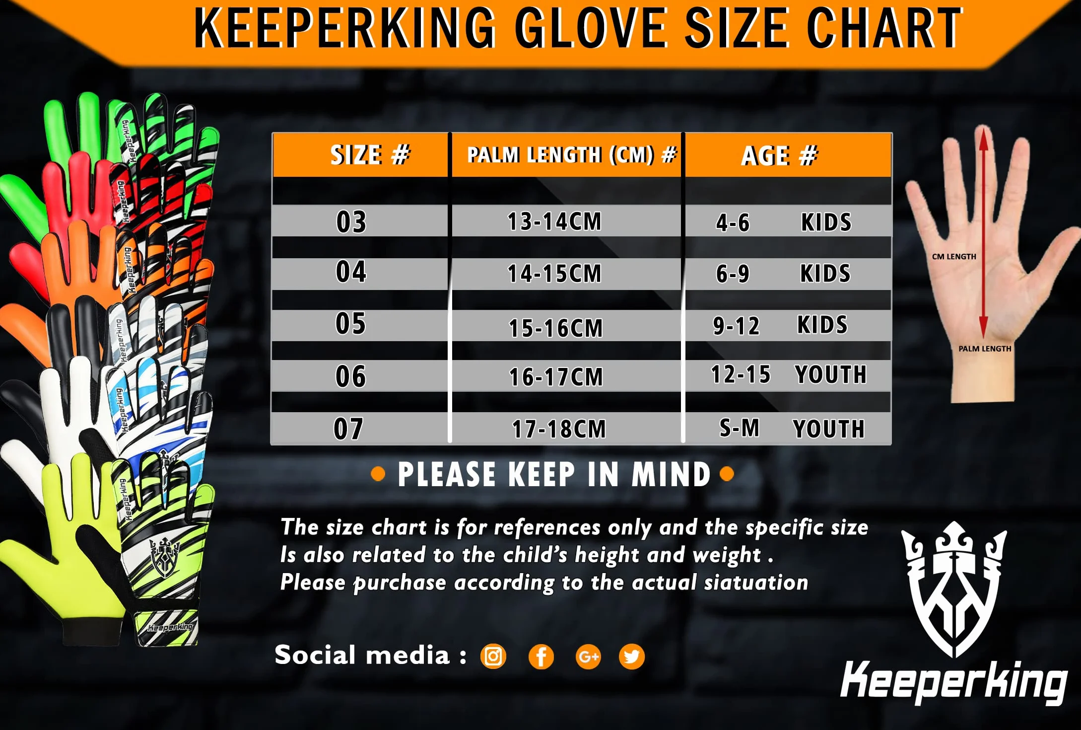 Keeperking Guanti da portiere calcio bambini ragazzi ragazze taglie 4-7