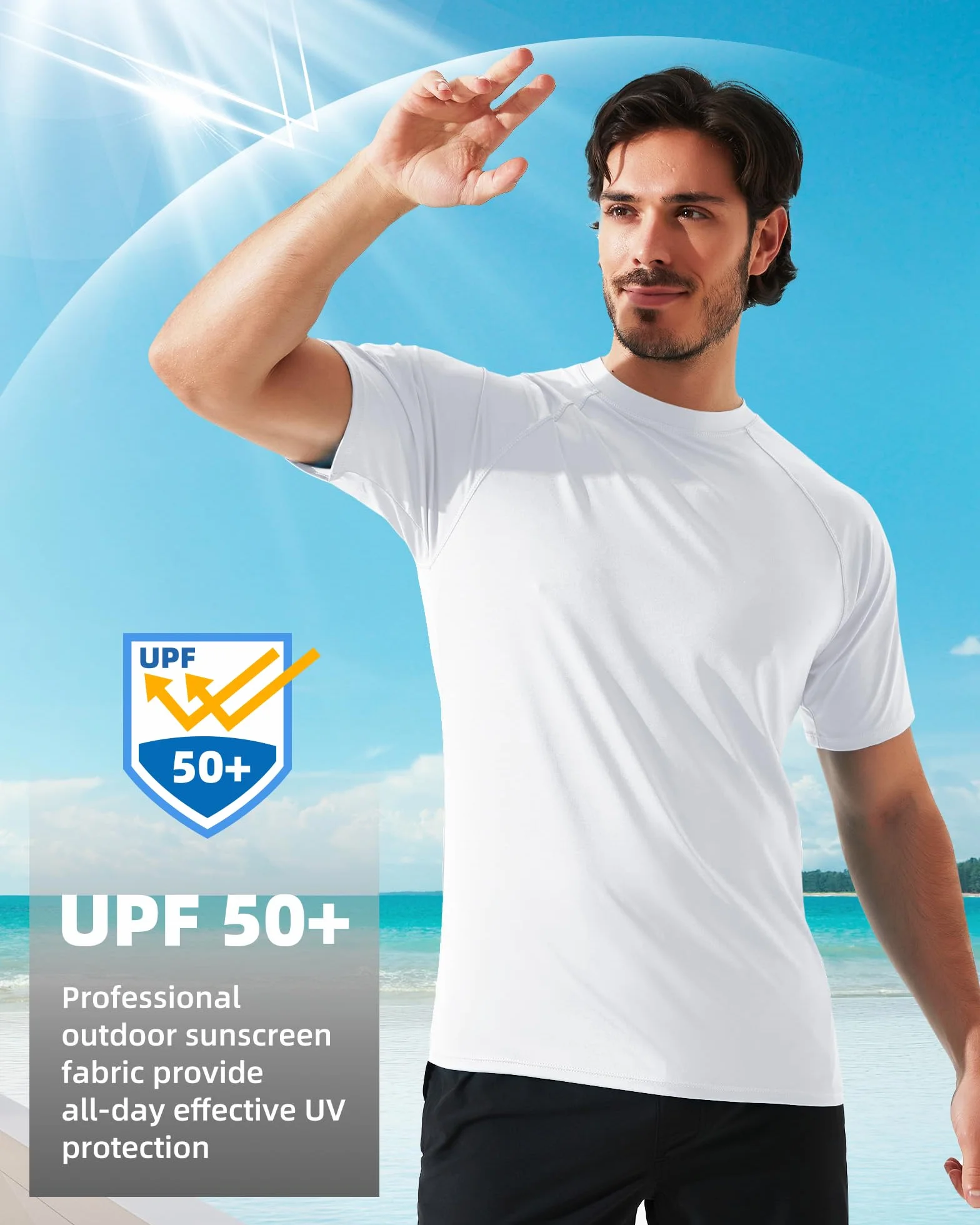 Arcweg Rashguard Mare Surf Uomo Maniche Corte Protezione Solare UV UPF 50+ Asciugatura Veloce Maglia Anti UV Pescs Stile Sciolto Elastica Maglietta Piscina