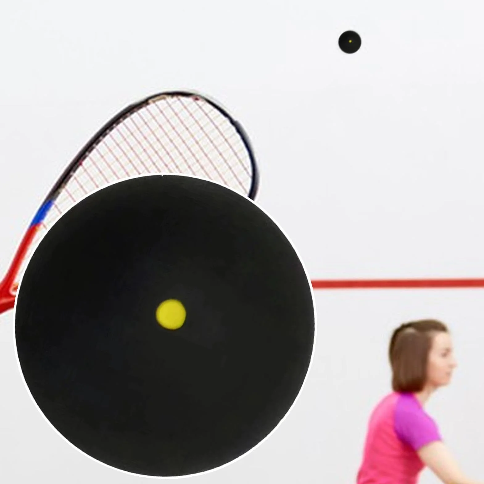 Palla da squash in gomma punto giallo singolo da competizione sportiva