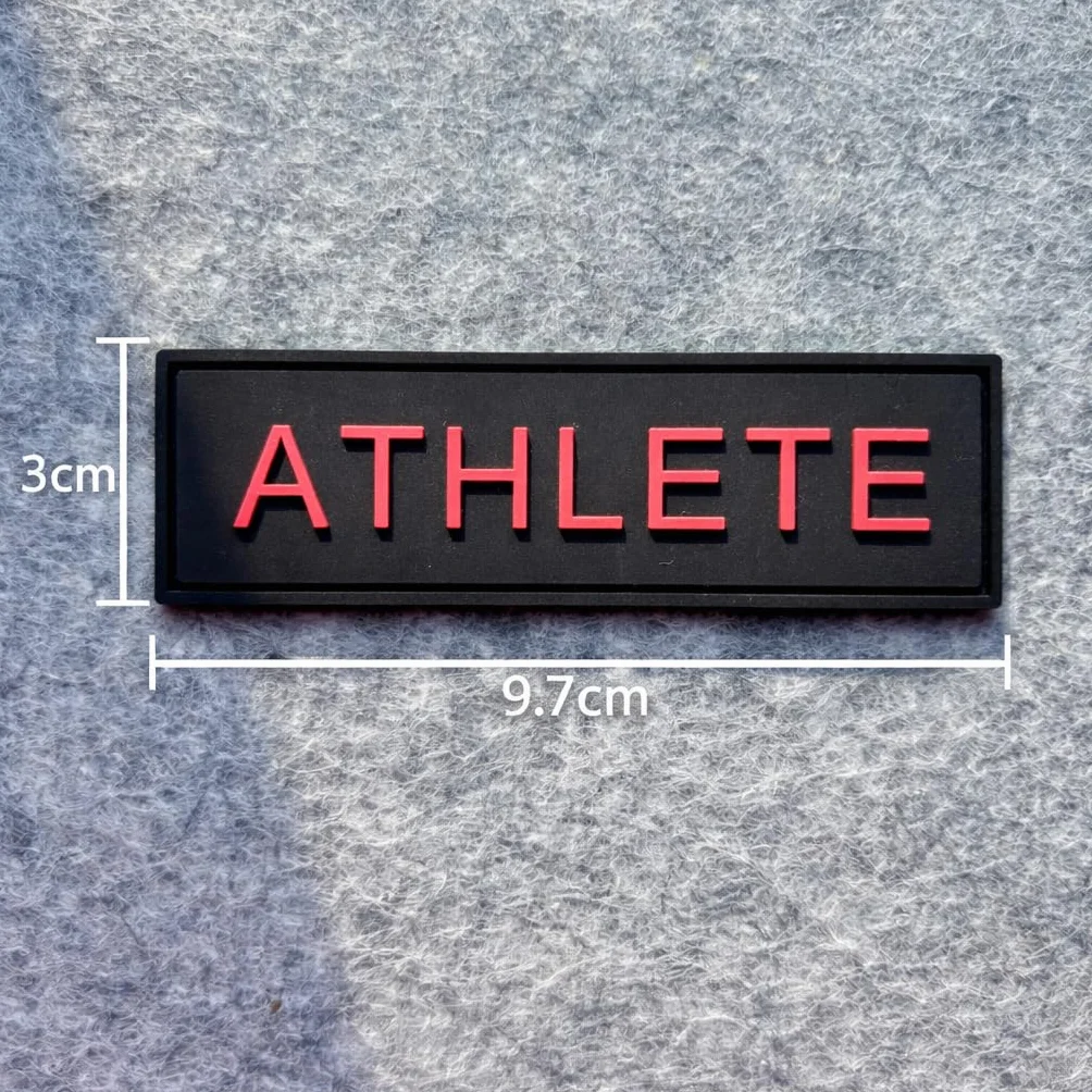 Toppa ATHLETE in PVC 3D – Etichetta Tattica per Zaino, Palestra o Outdoor – Design Resistente con Chiusura a Strappo Forte – Accessorio Sportivo per Palestra (Nero con lettere rosse)
