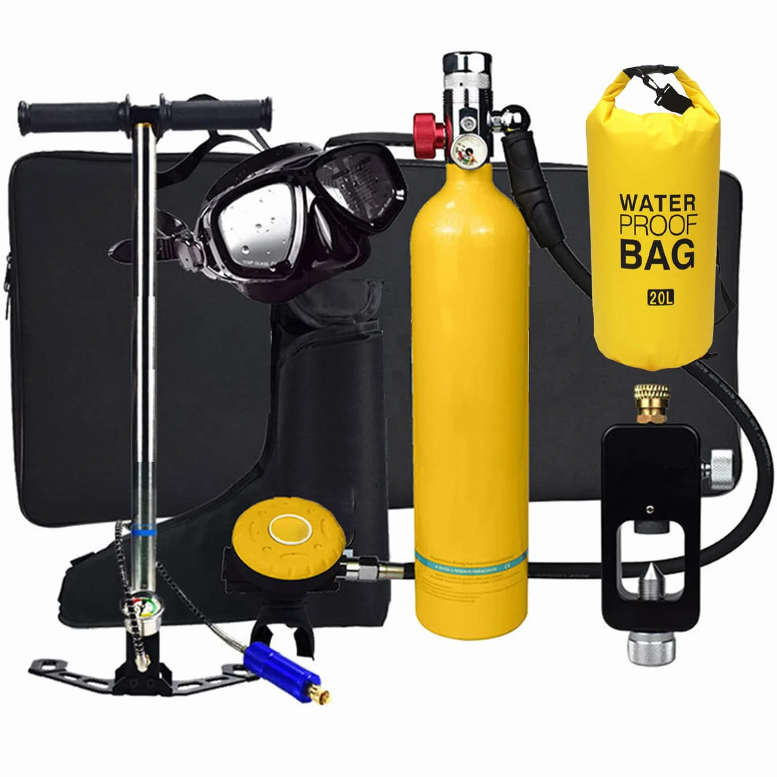 Set Attrezzatura Subacquea Mini Bombola 1L Ossigeno Rebreather Adattatore 15-20 Minuti Immersione