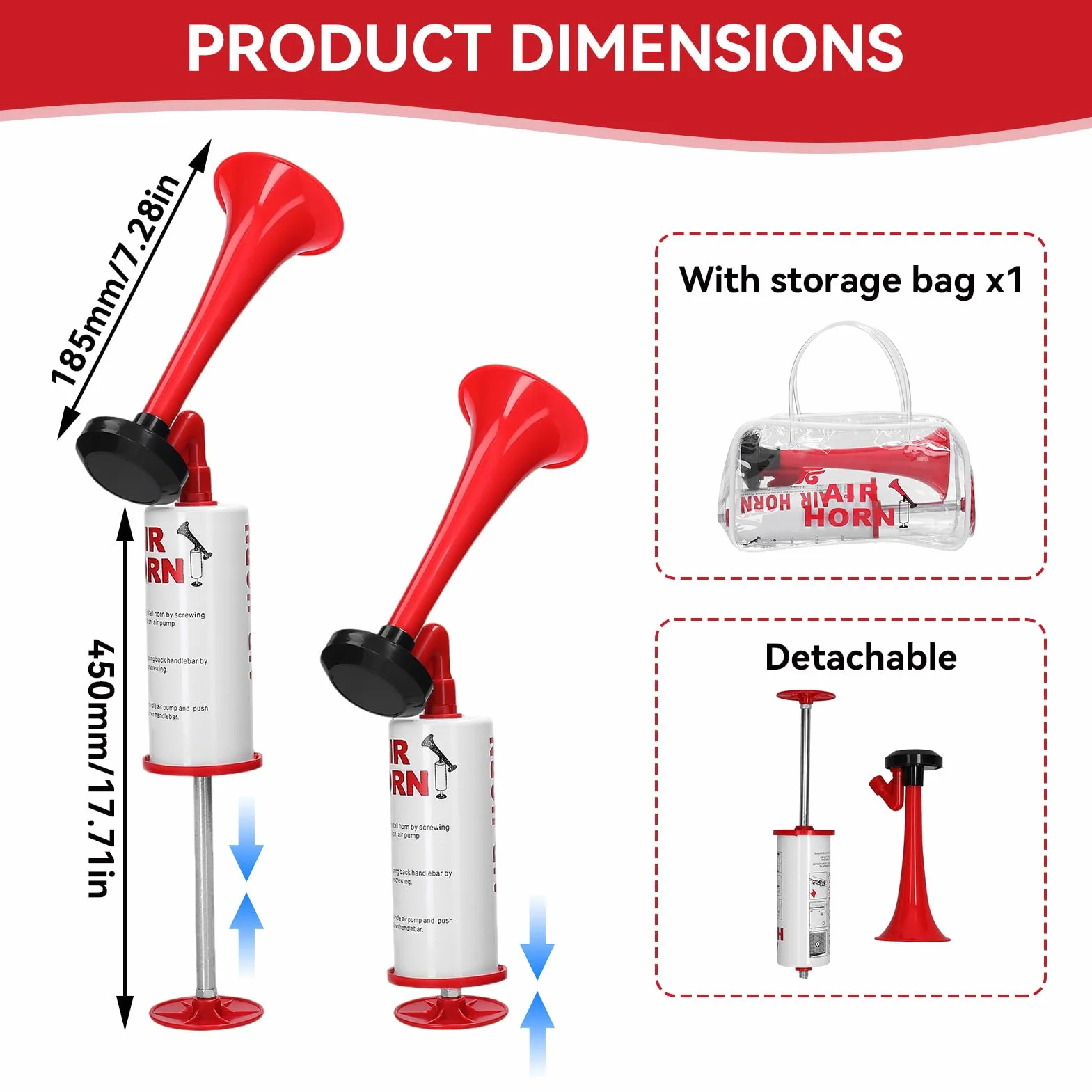 Tromba Da Stadio, Mini Tromba Ad Aria Con Pompa a Mano, Tromba Stadio Manuale, Air Horn, Fanfara Ad Alta Pressione D'aria, Estremamente Forte Trombetta per Partite Calcio Eventi Sportivi Nautica