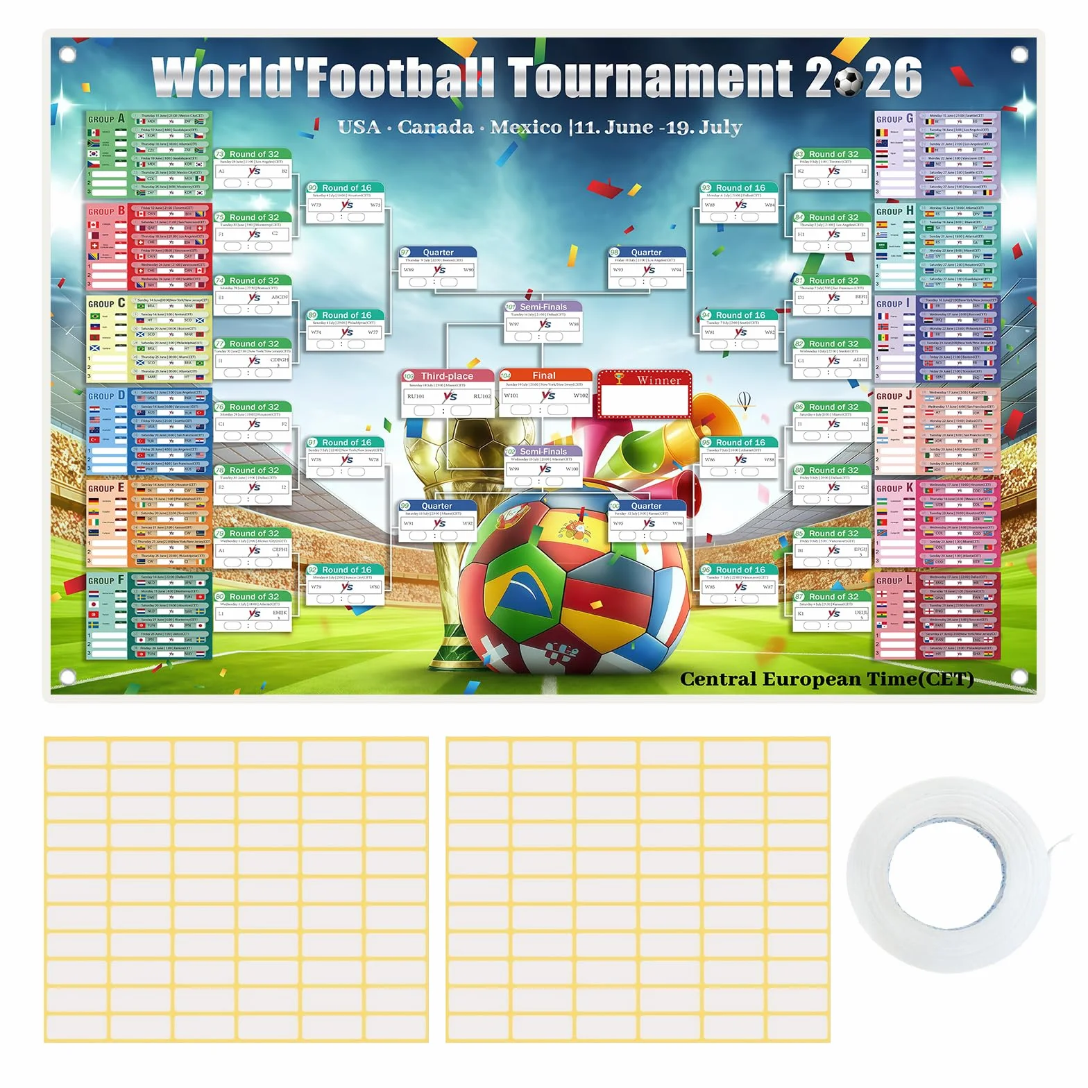 Poster Calendario Mondiale 2026 150x100 cm Calendario Coppa del Mondo