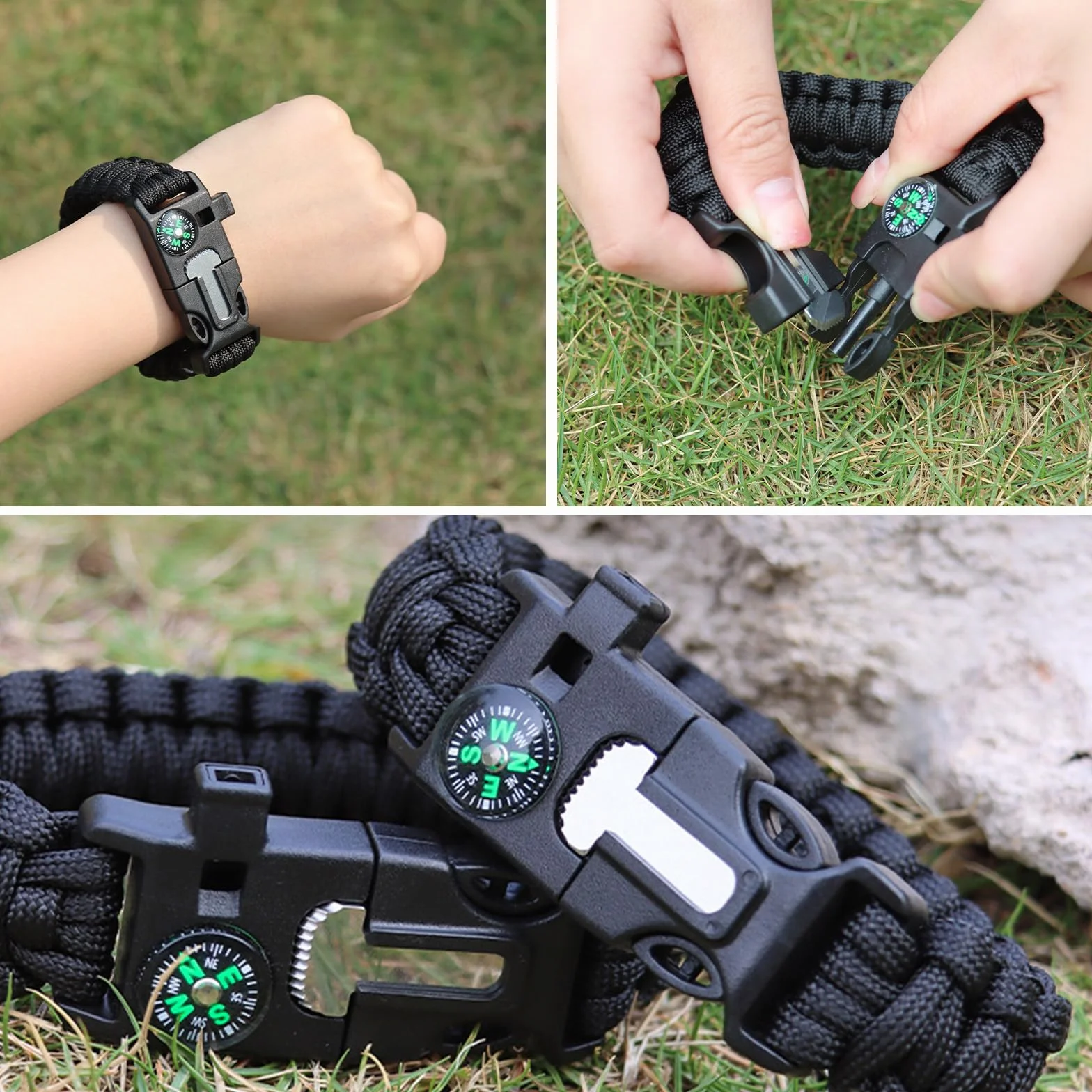 Braccialetto Paracord Sopravvivenza 6 Pezzi per Escursionismo Campeggio Emergenza Caccia Pesca 3 Colori