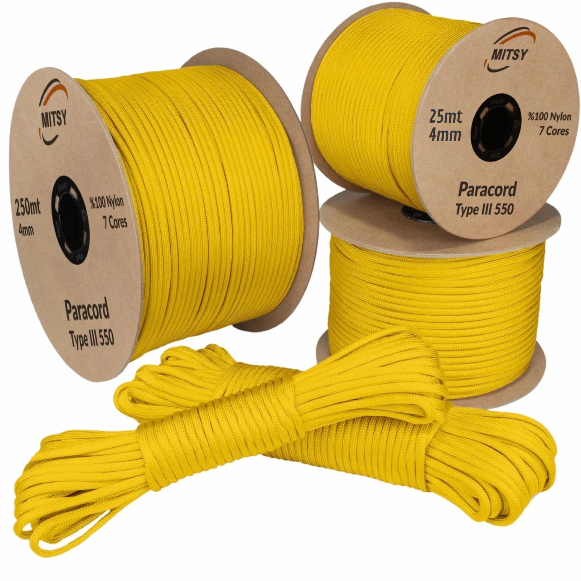 MITSY Paracord Largo 4 mm 25 Metri Giallo Corda Sopravvivenza Attrezzatura Outdoor