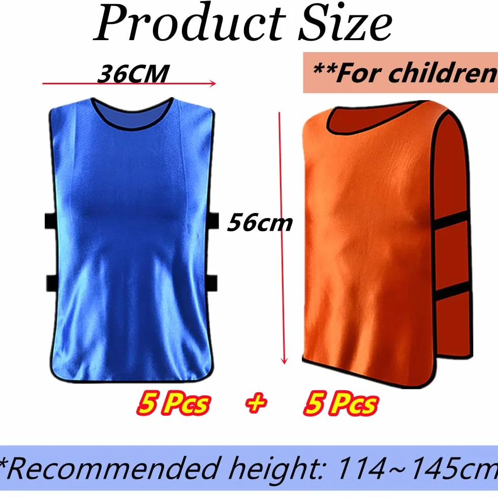 Pettorine da Allenamento Calcio per Bambini 36x56 cm Traspirante 10 Pezzi Arancione Blu