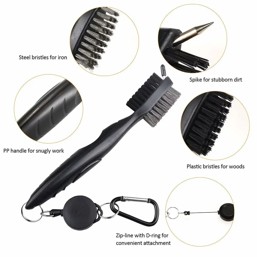 Golf Kit Accessori di Pulizia Spazzola per Mazze da Golf con Setole in Nylon e Filo