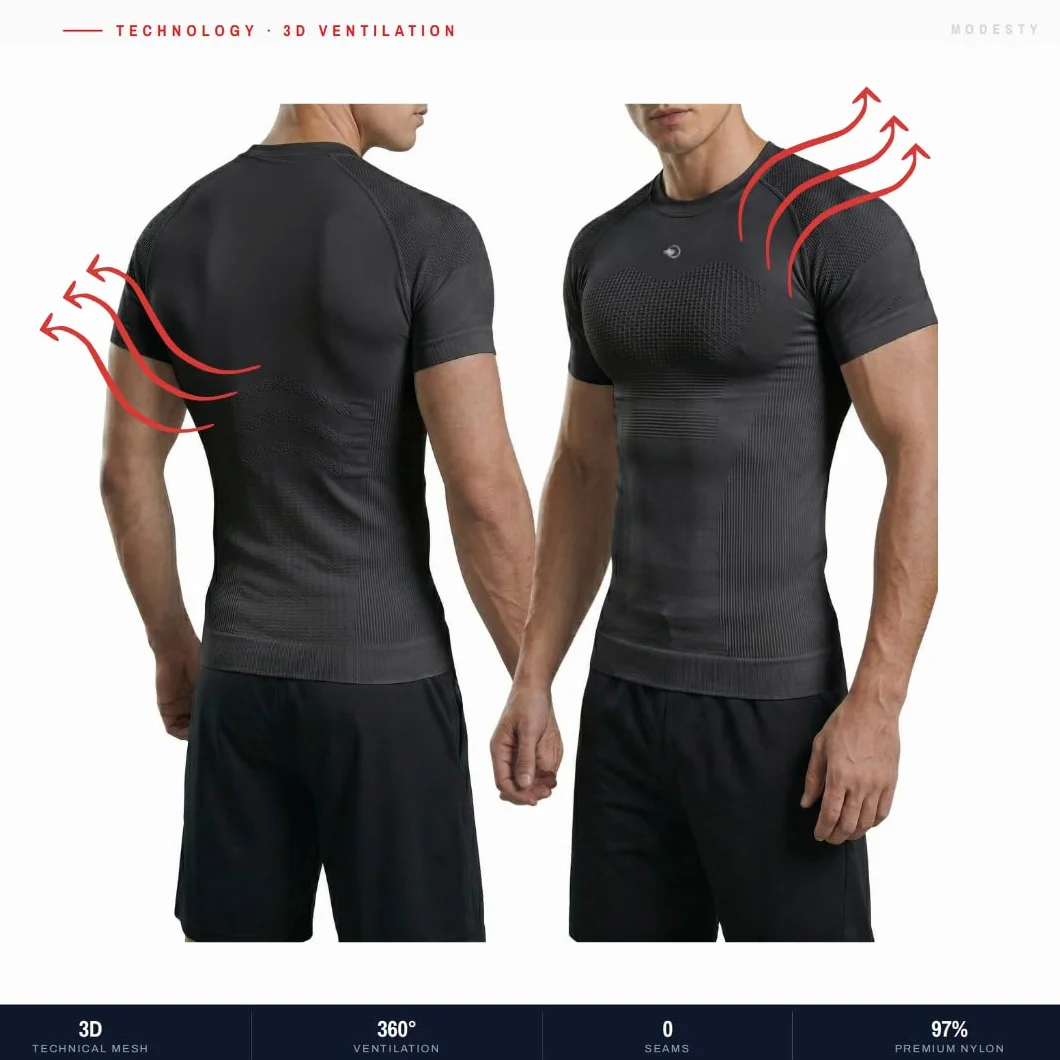 Modesty - Rashguard Uomo Compressione Traspirante – Aerazione Ascelle Torso Posteriore – MMA JJB Lotta Boxe – Bodybuilding Cross Training Fitness