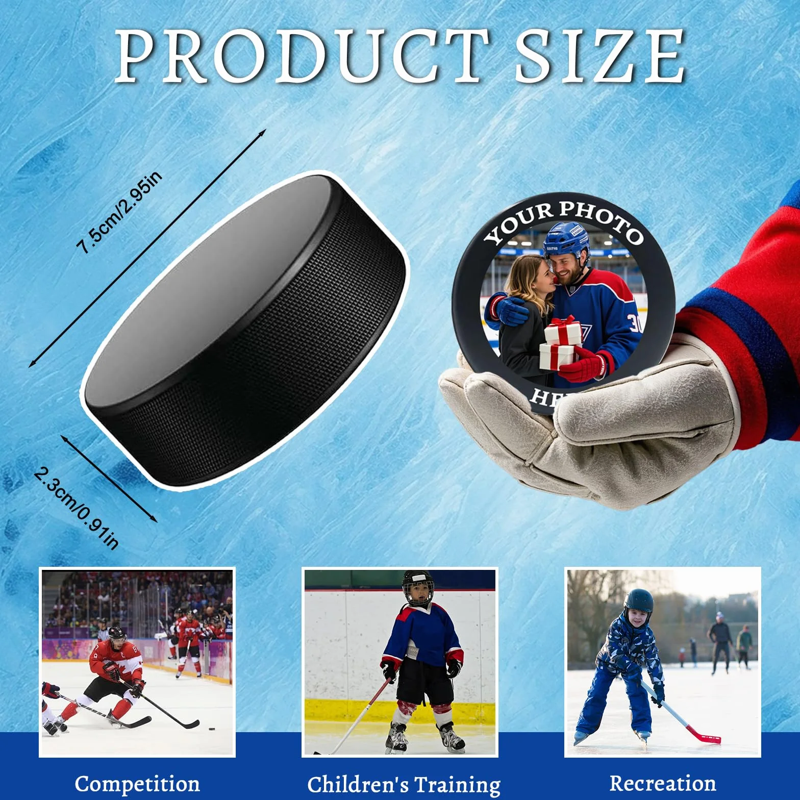 Puck da Hockey Personalizzati con Foto e Logo,Puck da Hockey su Ghiaccio da Competizione Standard Personalizzati,Regali di Hockey per Tifosi Uomo Ragazzi Fidanzato Marito papà Allenatore