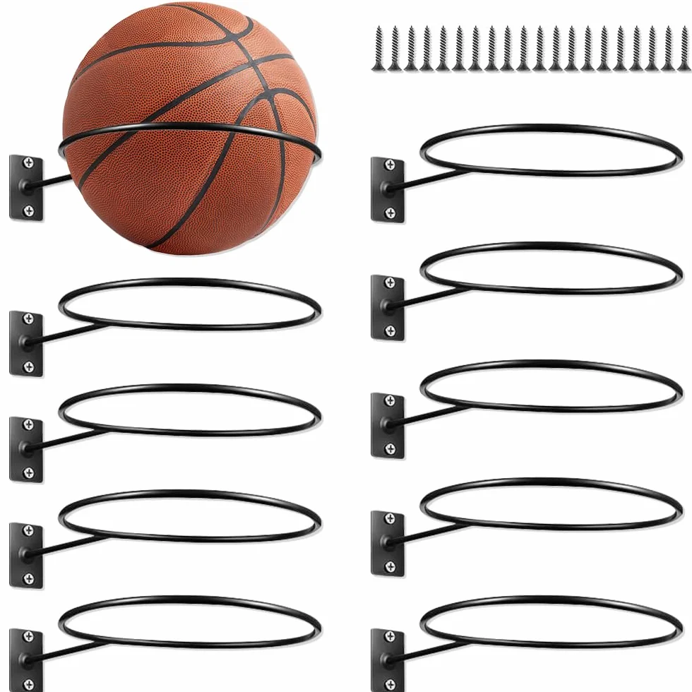mizikuu Supporti da Parete per Pallacanestro, 10 Pezzi Supporto per Pallone da Calcio con 20 Viti Universale Supporti da Parete per Pallone in Metallo per Pallacanestro, Calcio, Pallavolo, Rugby, Nero