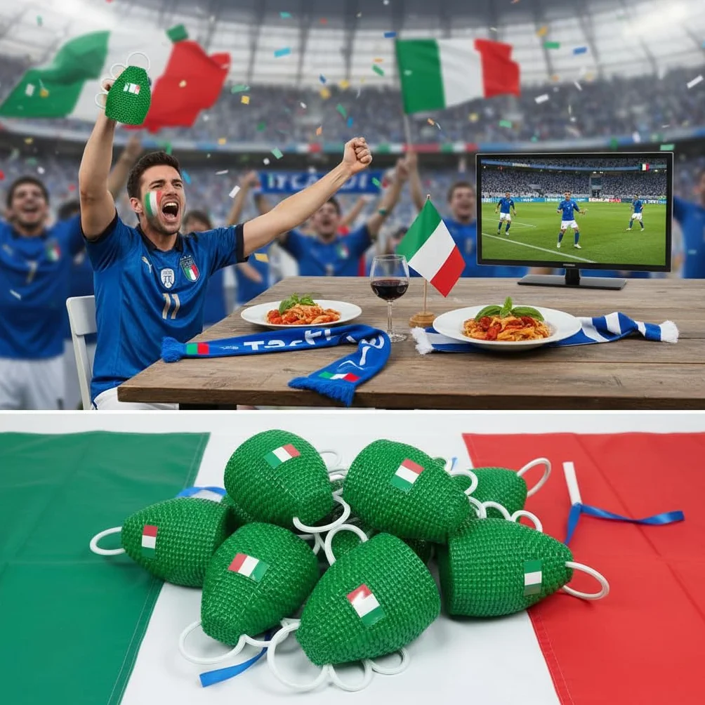 BRILY Caxirola Italia, Sonaglio Verde Plastica Bandiera Italiana, Gadget Stadio