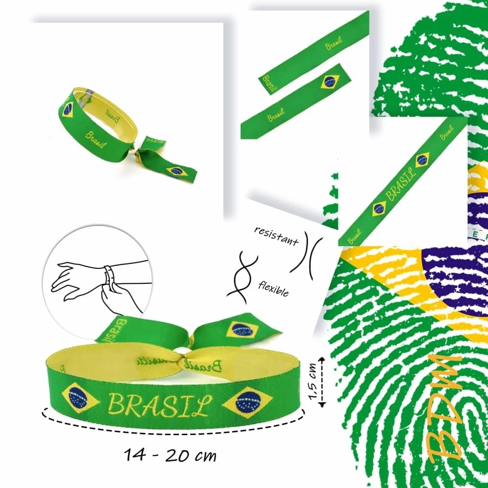 Bracciale in tessuto Bandiera del Brasile Regolabile Verde-Amarela