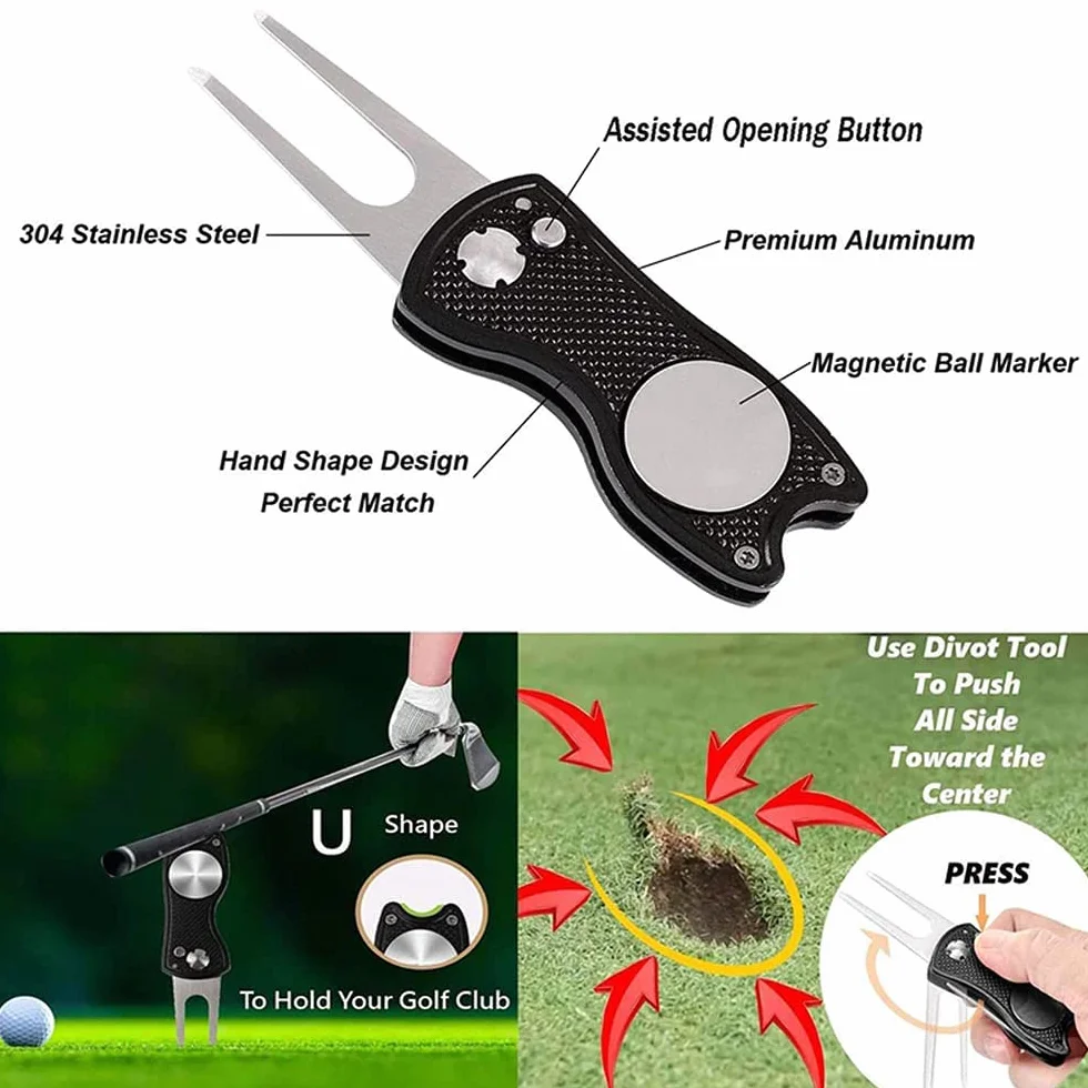 Divo Set di Pulizia Golf Club Groove Spazzola Asciugamano Pieghevole Strumento Riparazione Marcatore Palla