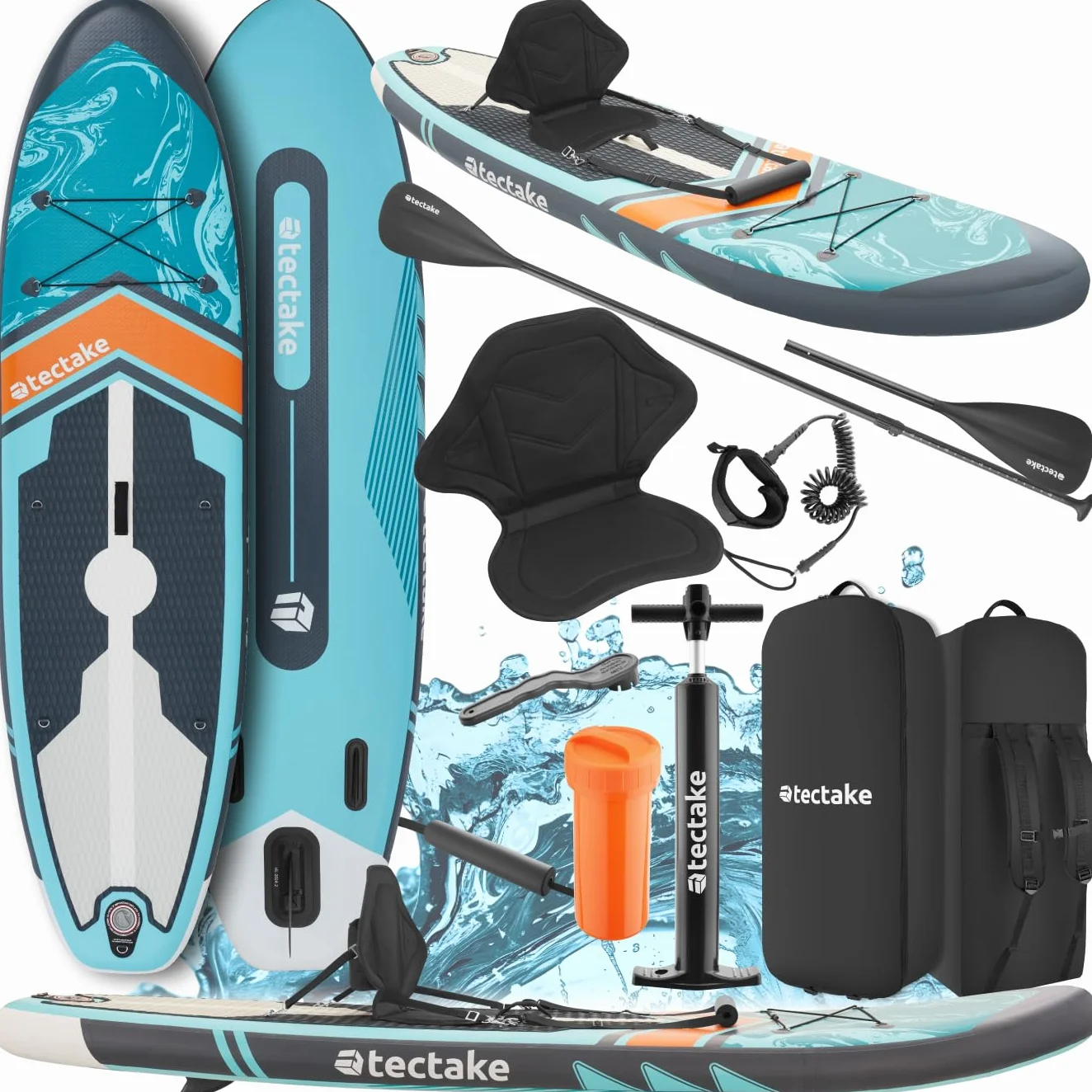 Tectake Sup Gonfiabile Tavola Stand Up Paddle Board 2 in 1 Kayak Sedile SUP Pompa Pinne Zaino Pagaia Drop Stich Schiuma EVA Carico Max 200 kg