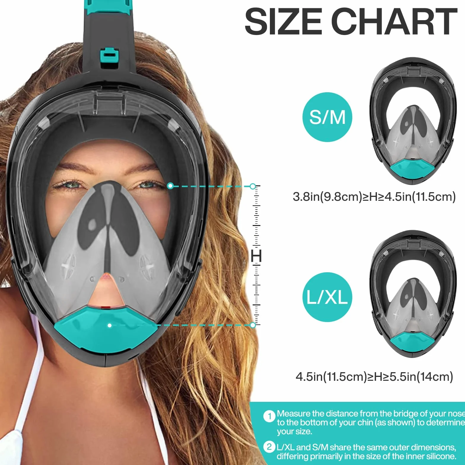 Maschera da Snorkeling Adulti L/XL Integrale 180° Pieno Facciale Antiappannante Easybreath