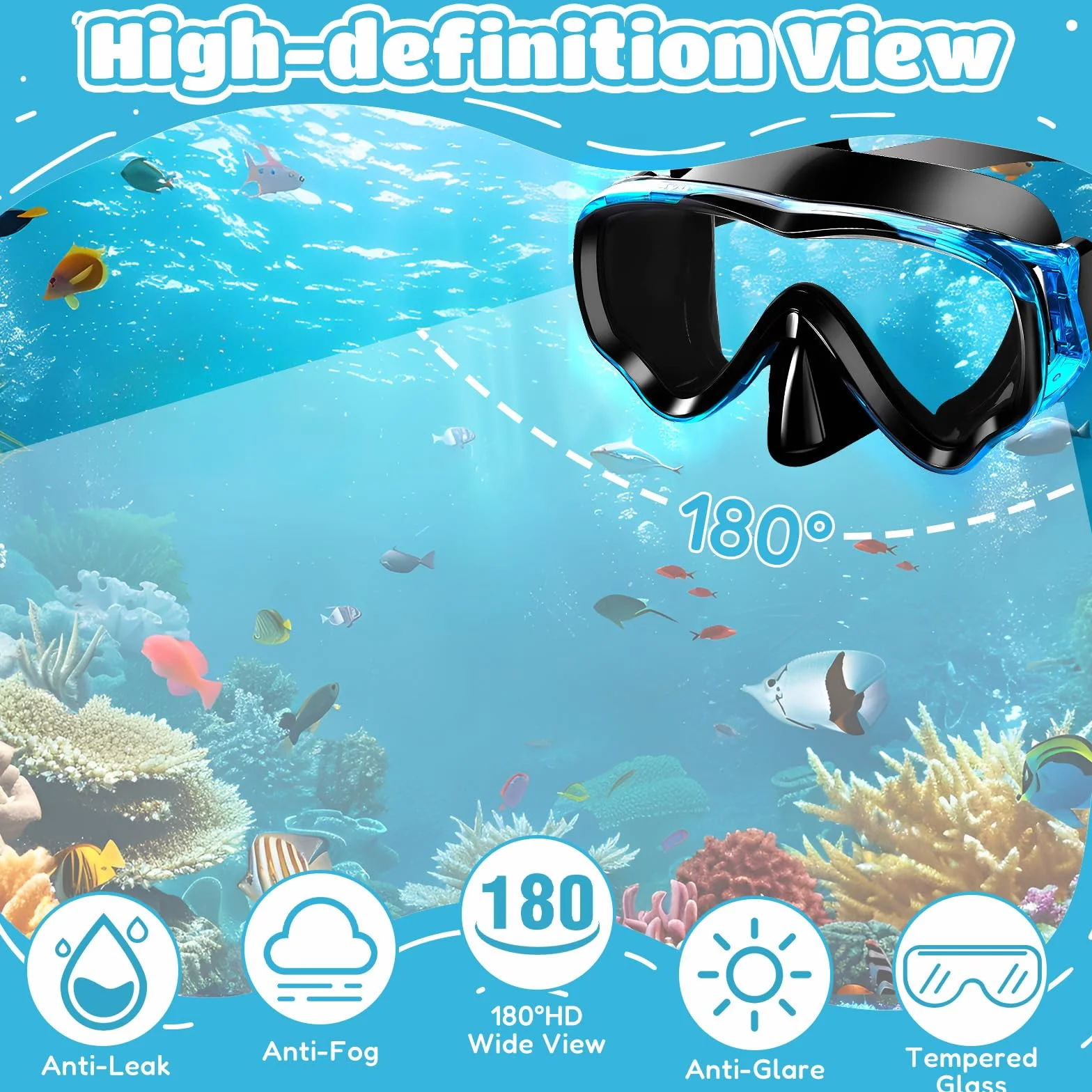 Set da snorkeling per bambini, maschera da immersione panoramica, in vetro temperato, per bambini