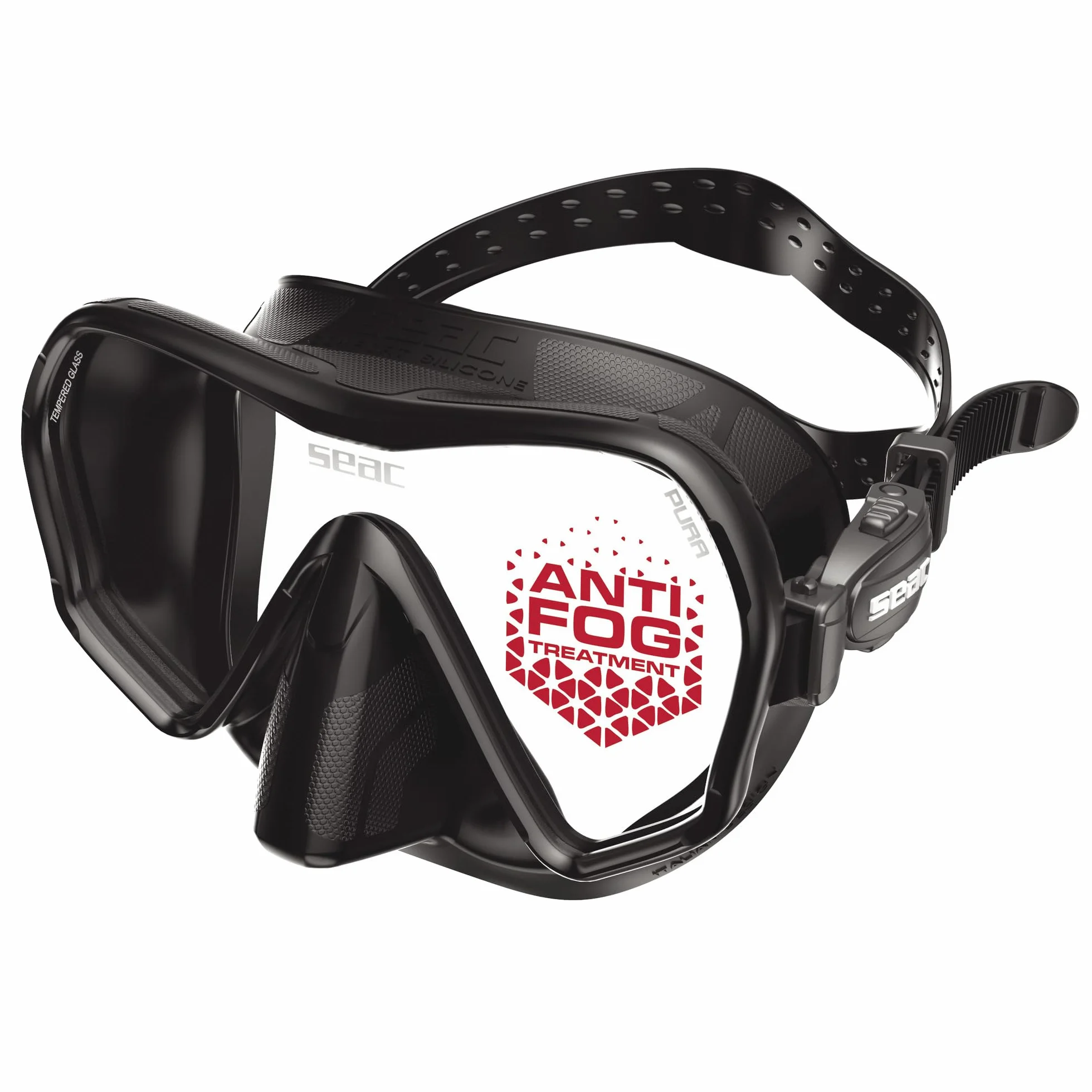SEAC Pura – Maschera Subacquea Antiappannamento Monolente Frameless in Silicone | Maschera per Immersioni e Snorkeling Antifog Low Volume con Fibbia 3D
