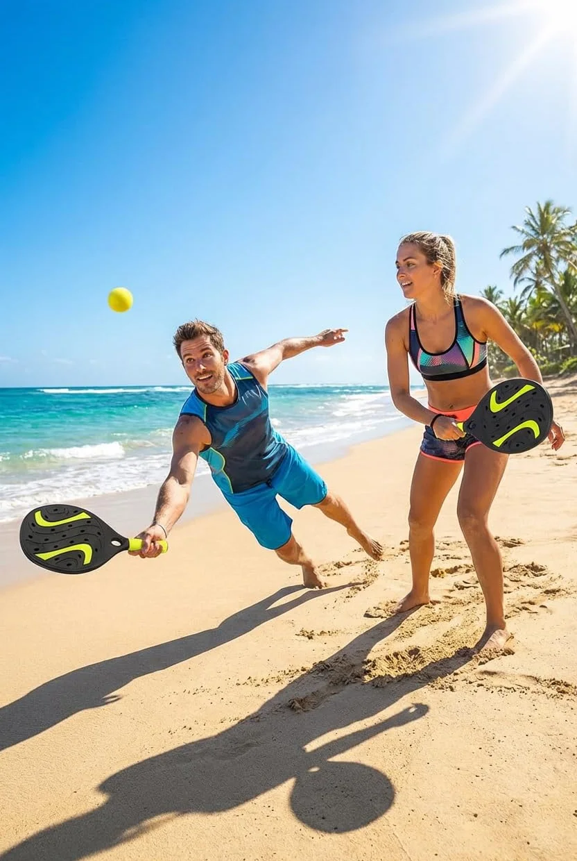 Coppia Racchette da Spiaggia Beach Tennis Padel Set Legno Impermeabile