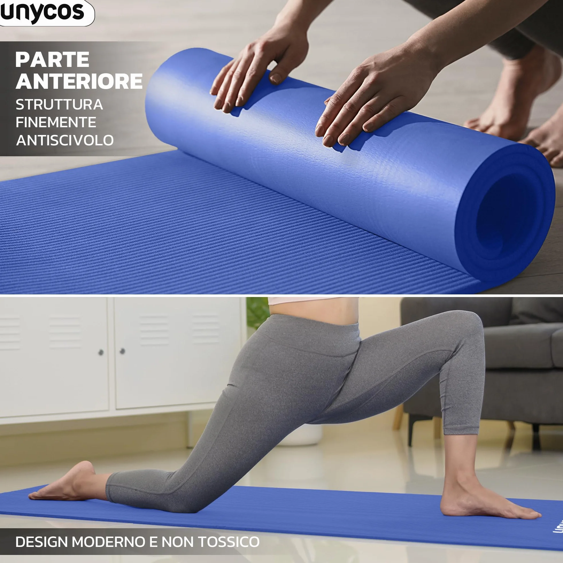 Tappetino Antiscivolo Yoga Pilates Ginnastica Extra Spesso 10/15 mm, Materassino Fitness Schiuma NBR/Poliestere con Borsa a Tracolla