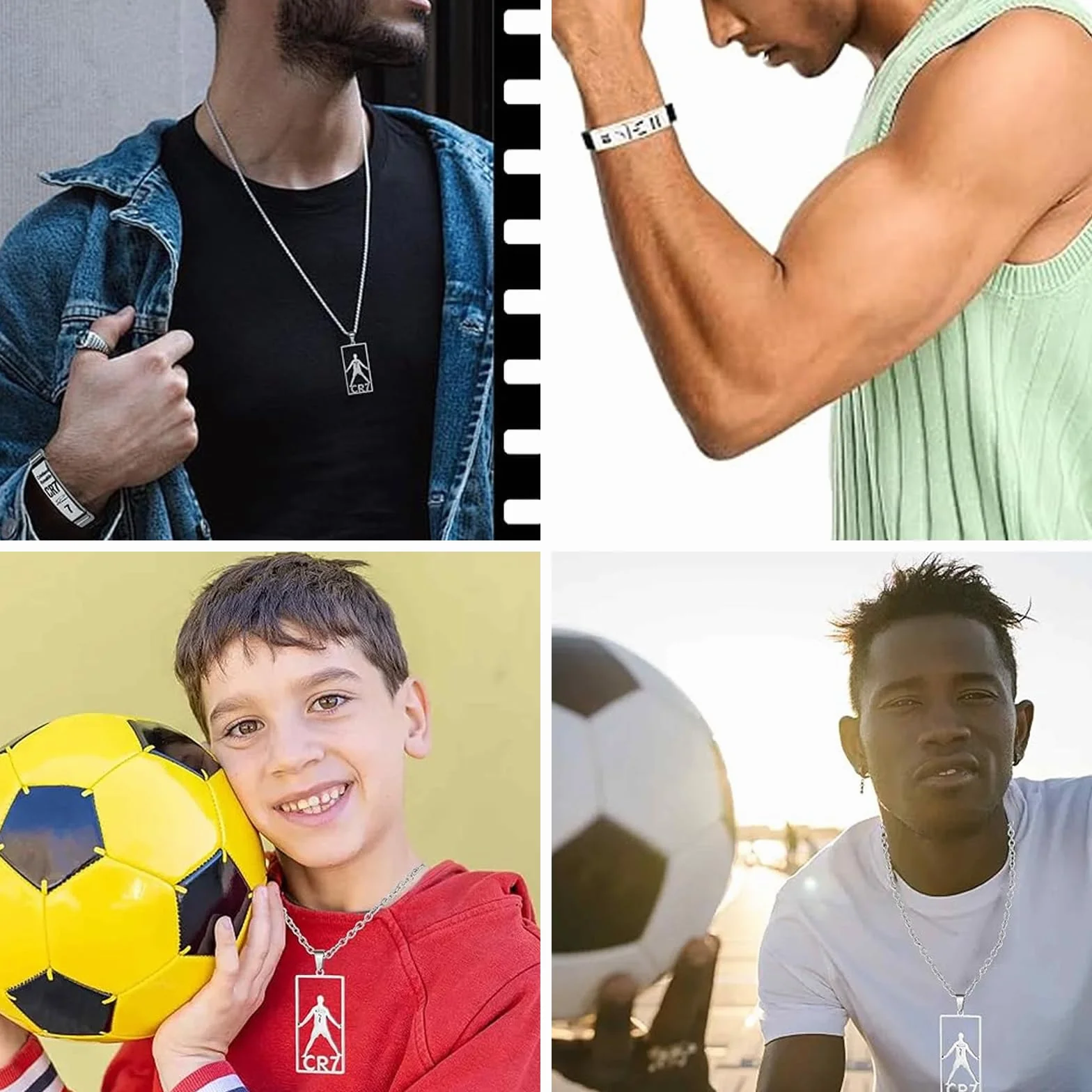 Braccialetto con ciondolo a forma di stella del calcio CR7, regolabile, acciaio inox e silicone