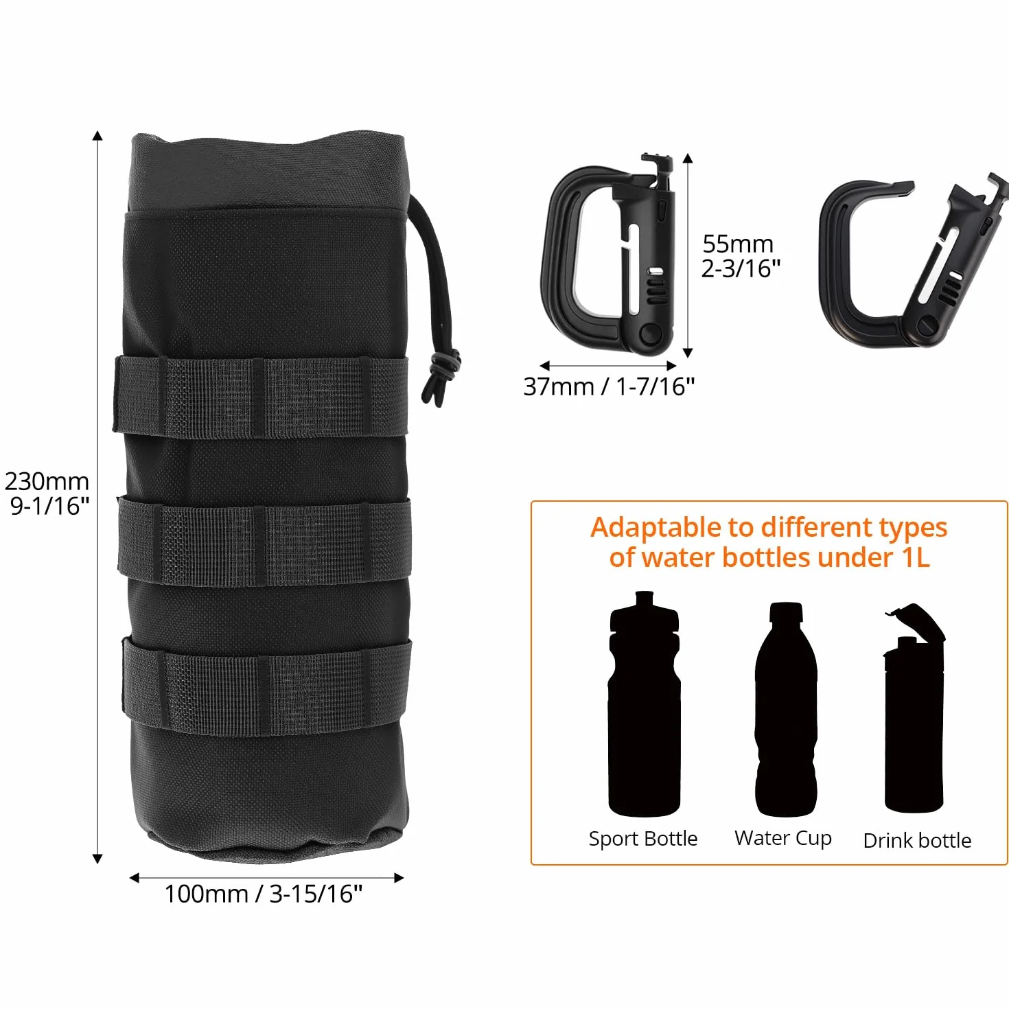 Borsa Porta Borraccia Tattica 2 Pezzi QWORK 24x10 cm Resistente all'Acqua per Escursionismo Ciclismo Sport All'aperto