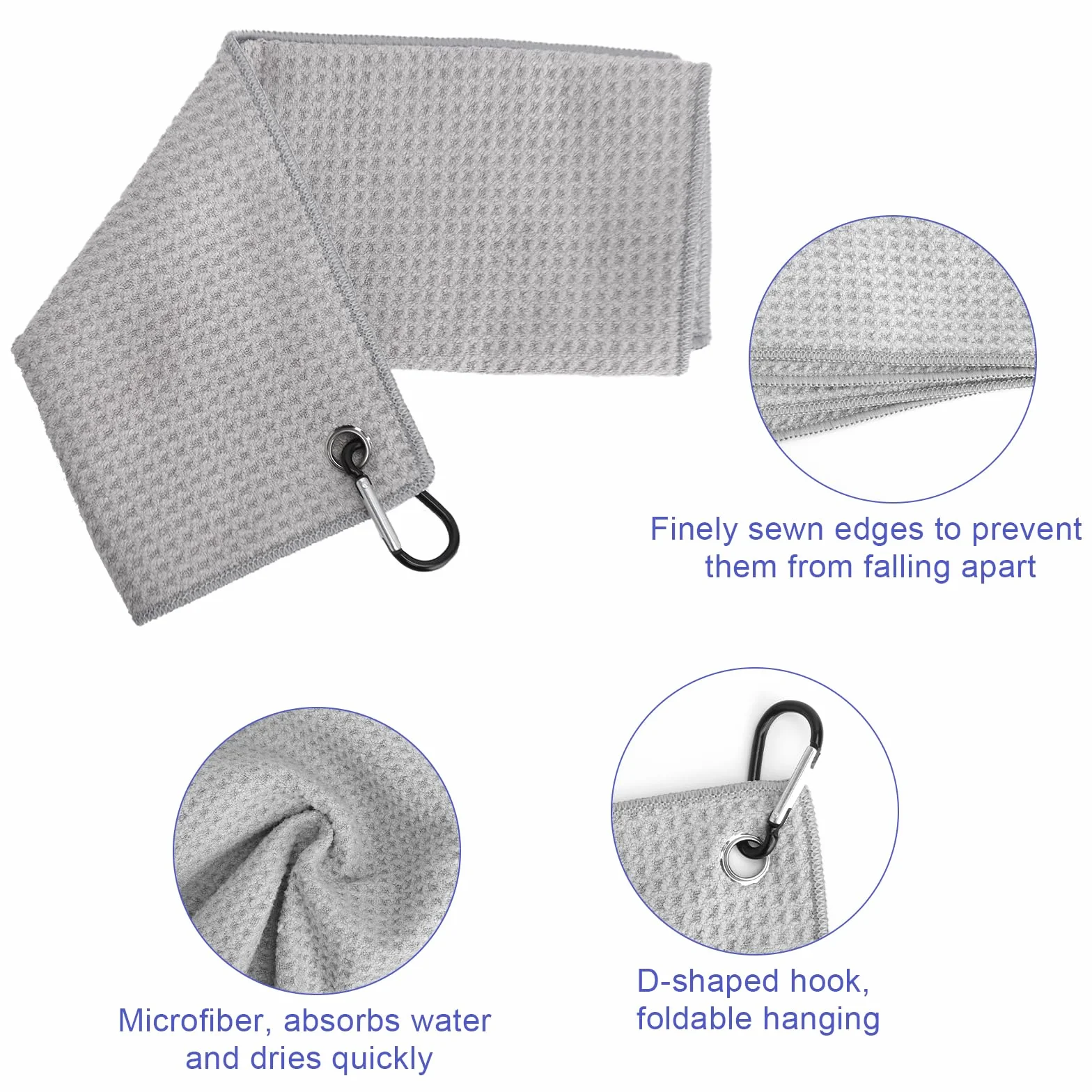 2 pezzi asciugamano golf microfibra 30x30 cm accessori golf uomo con moschettone e occhiello metallico, assorbente e compatto, ideale come regalo golf per sportivi e golfisti amatori o professionisti