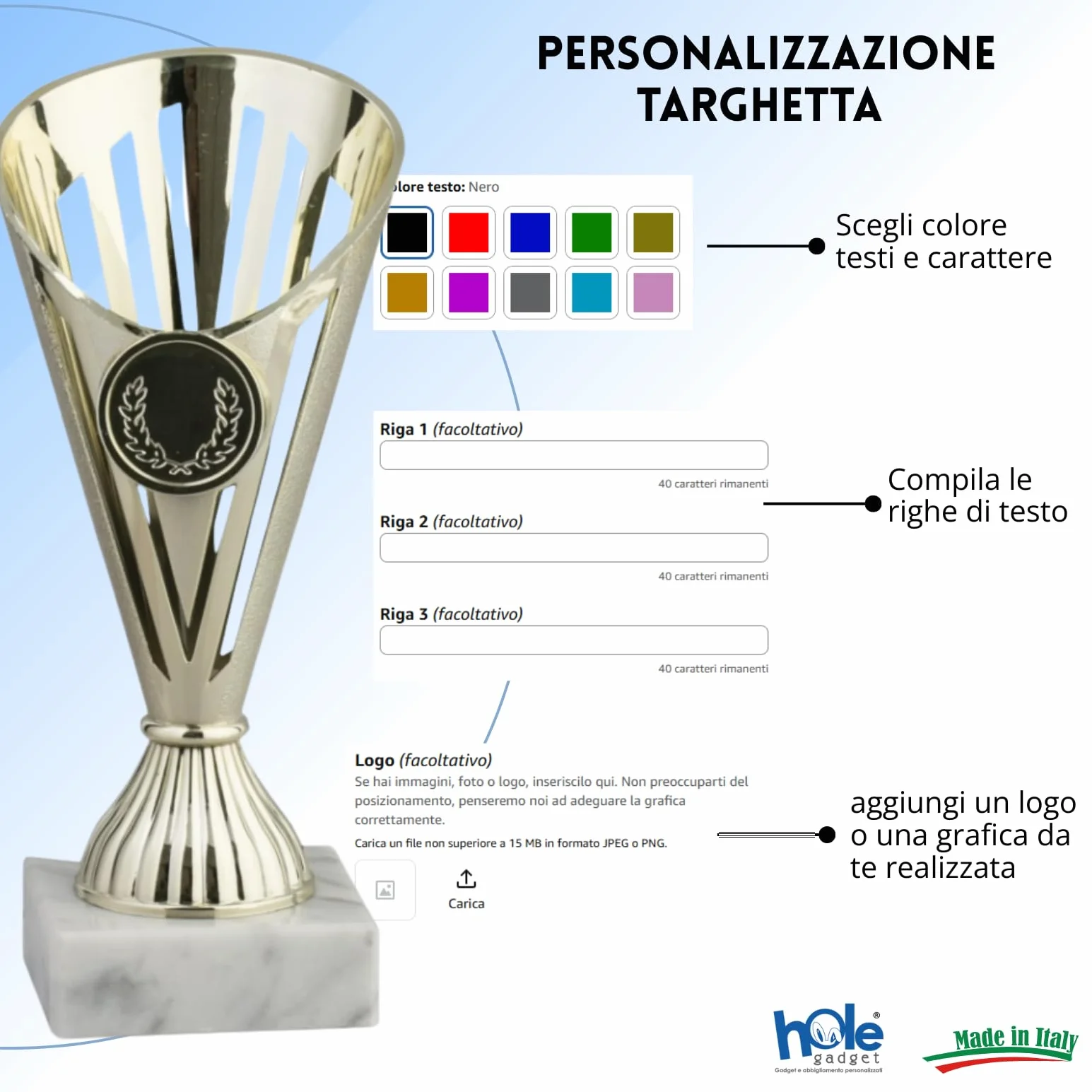 Coppa Trofeo Personalizzabile per Eventi Sportivi Calcio Fantacalcio Basket Padel con Targhetta