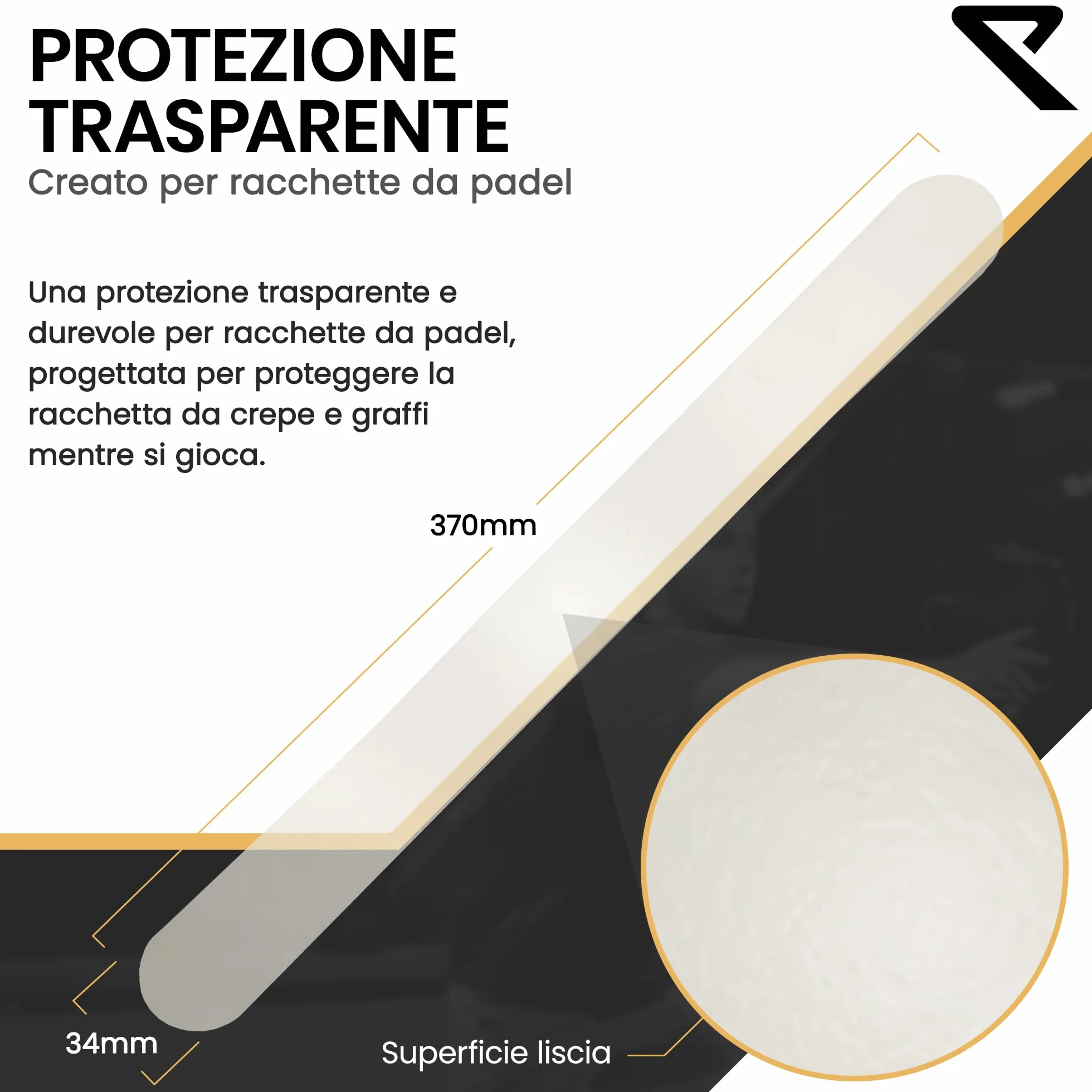RYZE Protezione Racchetta Padel Trasparente Superficie Liscia Paracolpi Padel Confezione da 2