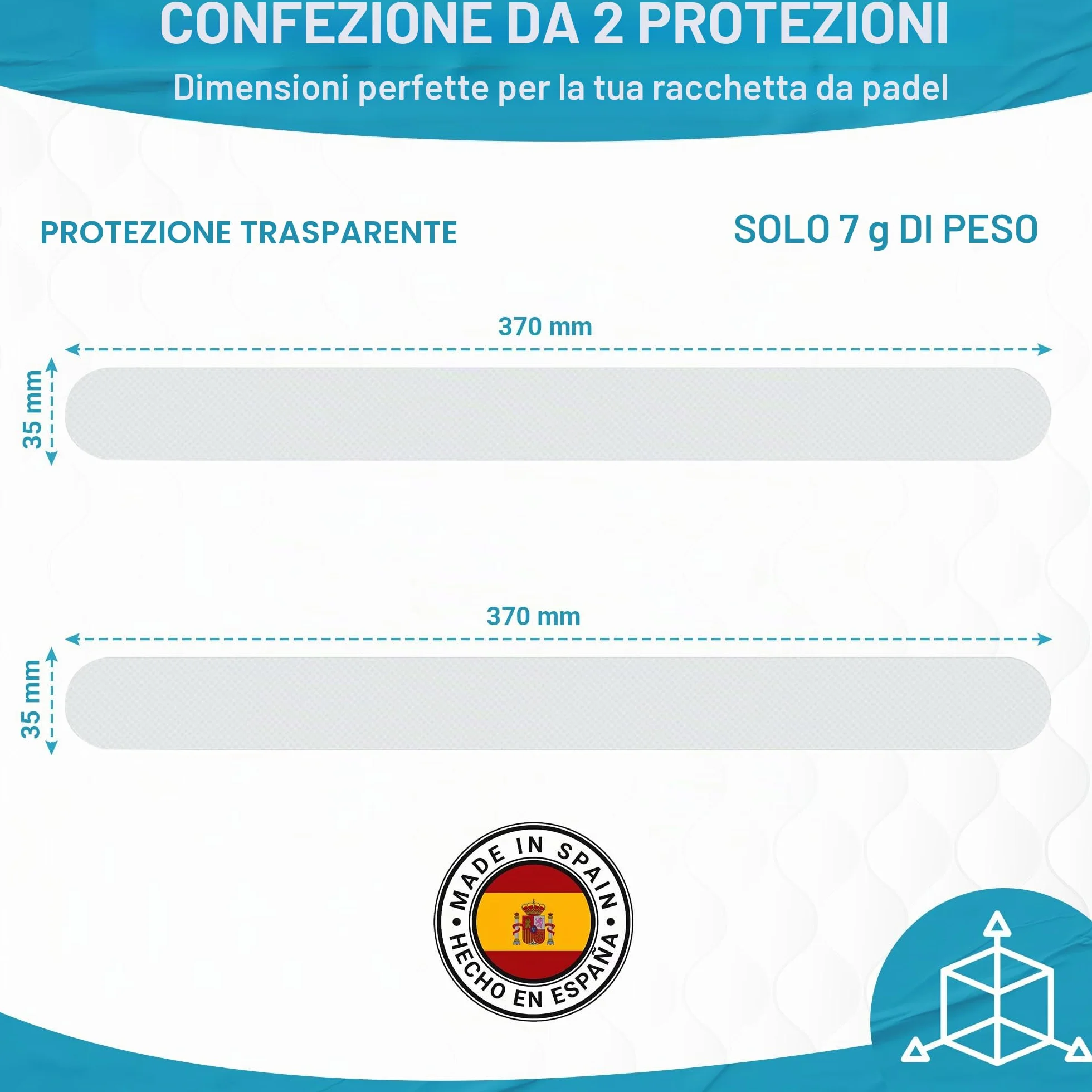 Protezione Racchetta Padel Trasparente 35 x 370 mm - Protettore Padel Accessori - 2 Pezzi