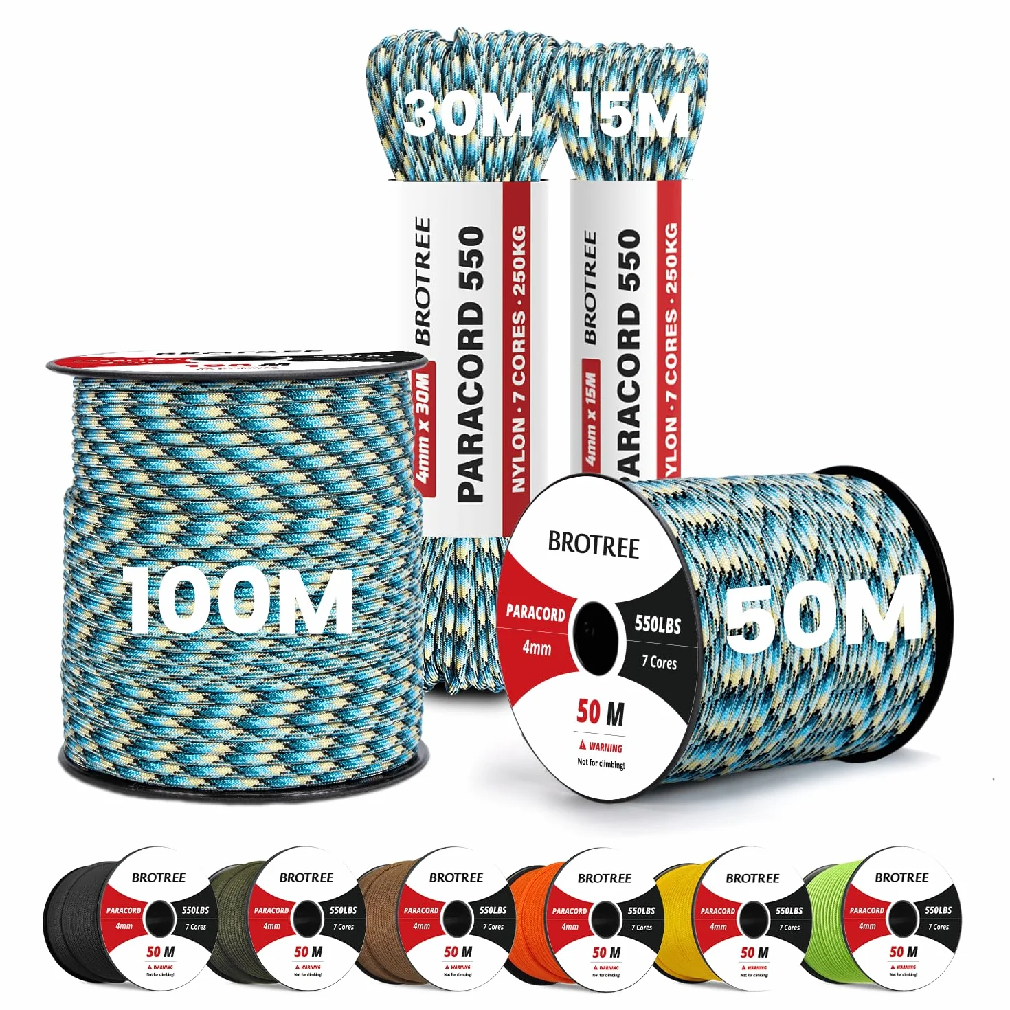 Brotree Paracord 550 7 Fili Nylon Corda 15M Tipo III 250kg Carico di Rottura