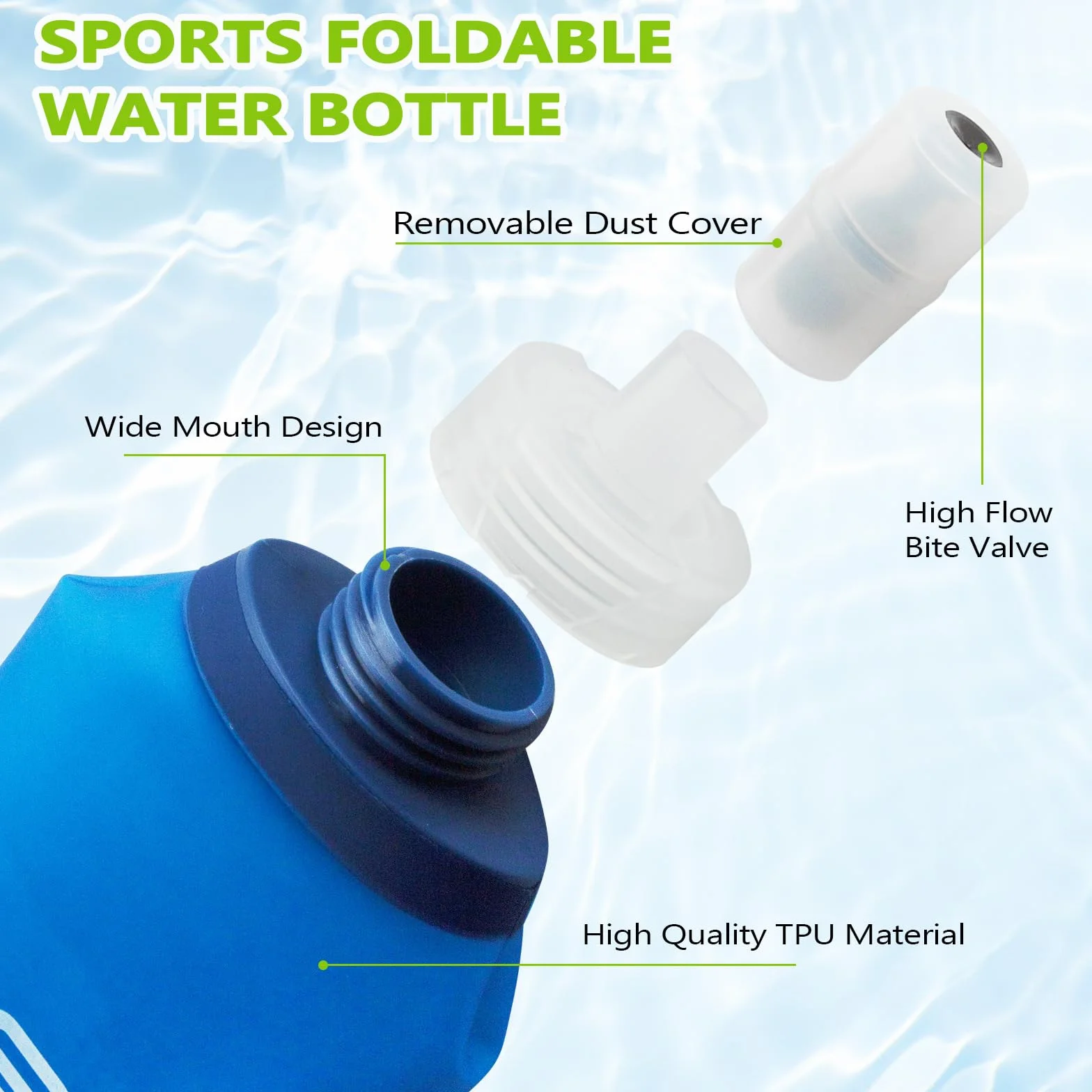 Borraccia Morbida 500 ml Soft Flask TPU Pieghevole Senza BPA per Running Escursionismo Campeggio (Blu)