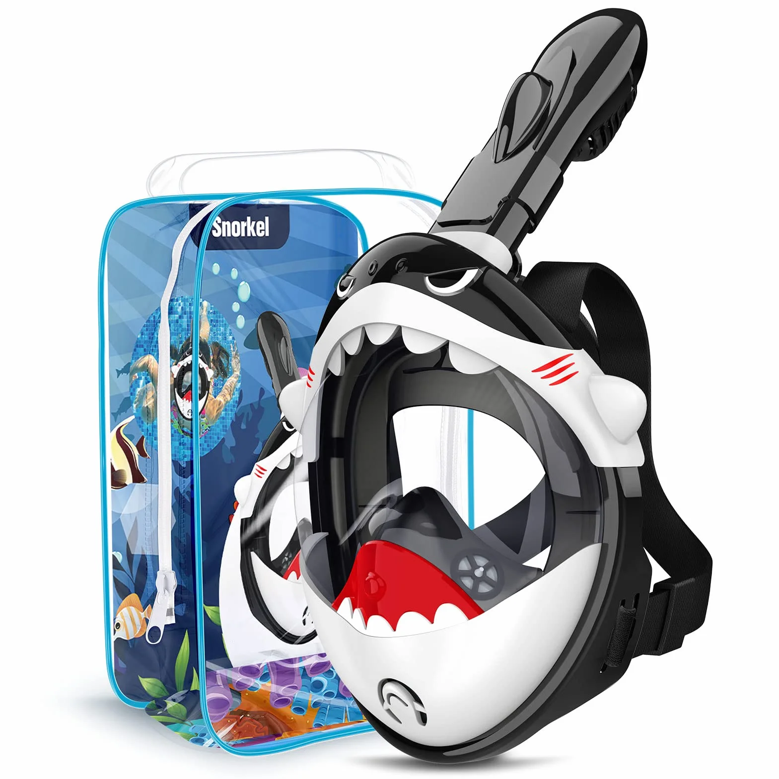 Maschera da snorkeling per bambini, 180° HD, anti-appannamento e anti-perdita, maschera integrale per bambini, maschera subacquea, maschera subacquea, set per bambini 4-12 anni