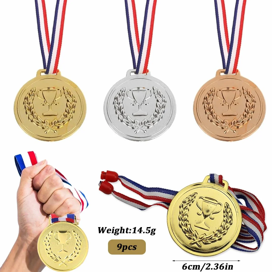 Medaglie Premiazioni Metallo 9 Pezzi Oro Argento Bronzo con Nastro Collo Vincitore 1 2 3 Stile Olimpico per Sport Scolastico