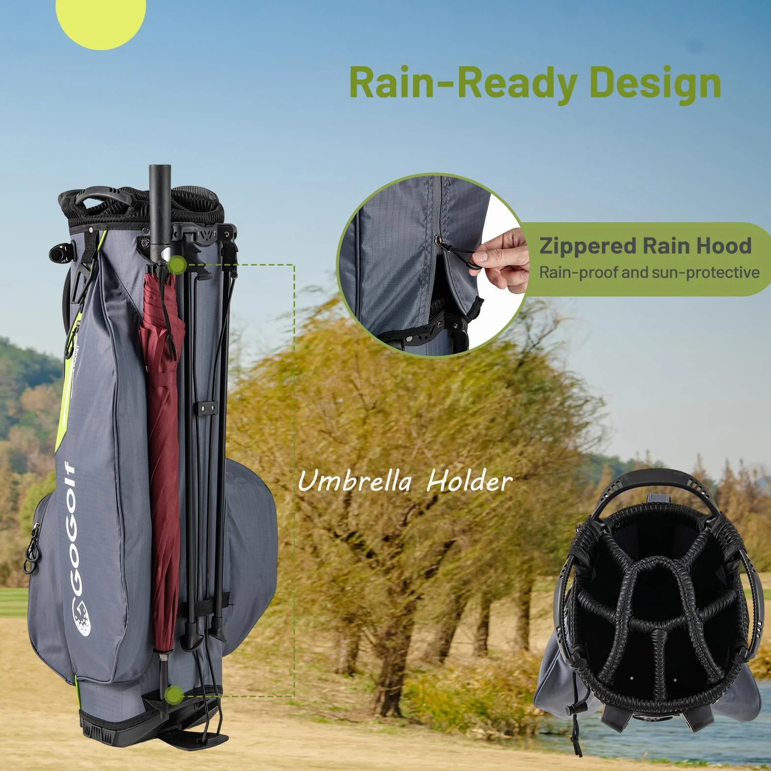 LIFEZEAL Borsa da golf, borse da treppiedi leggere con 8 scomparti superiori e 5 tasche con cerniera, portaombrello, custodia antipioggia e tracolla regolabile per donne e uomini