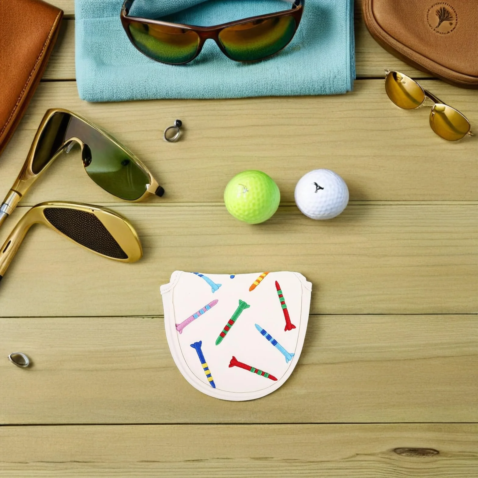 MAGICLULU Copri Putter da Golf Bianco in Pu con Rivestimento Interno e Design Ricamato, Protezione per Mazze