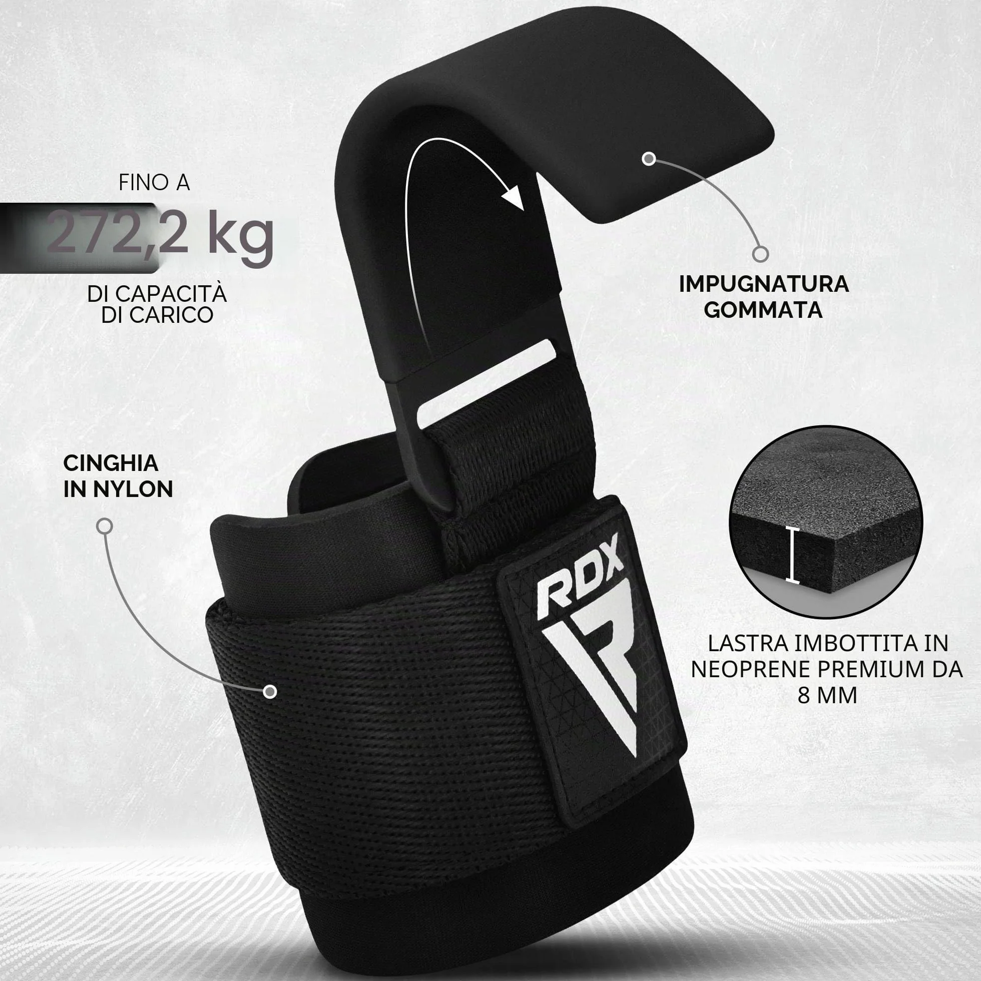 RDX Ganci Sollevamento Pesi, 8mm Neoprene Fasce Polsi Imbottita, Gomma Rivestito Impugnature Grips, Gym Gancio Cinghie Fitness Powerlifting