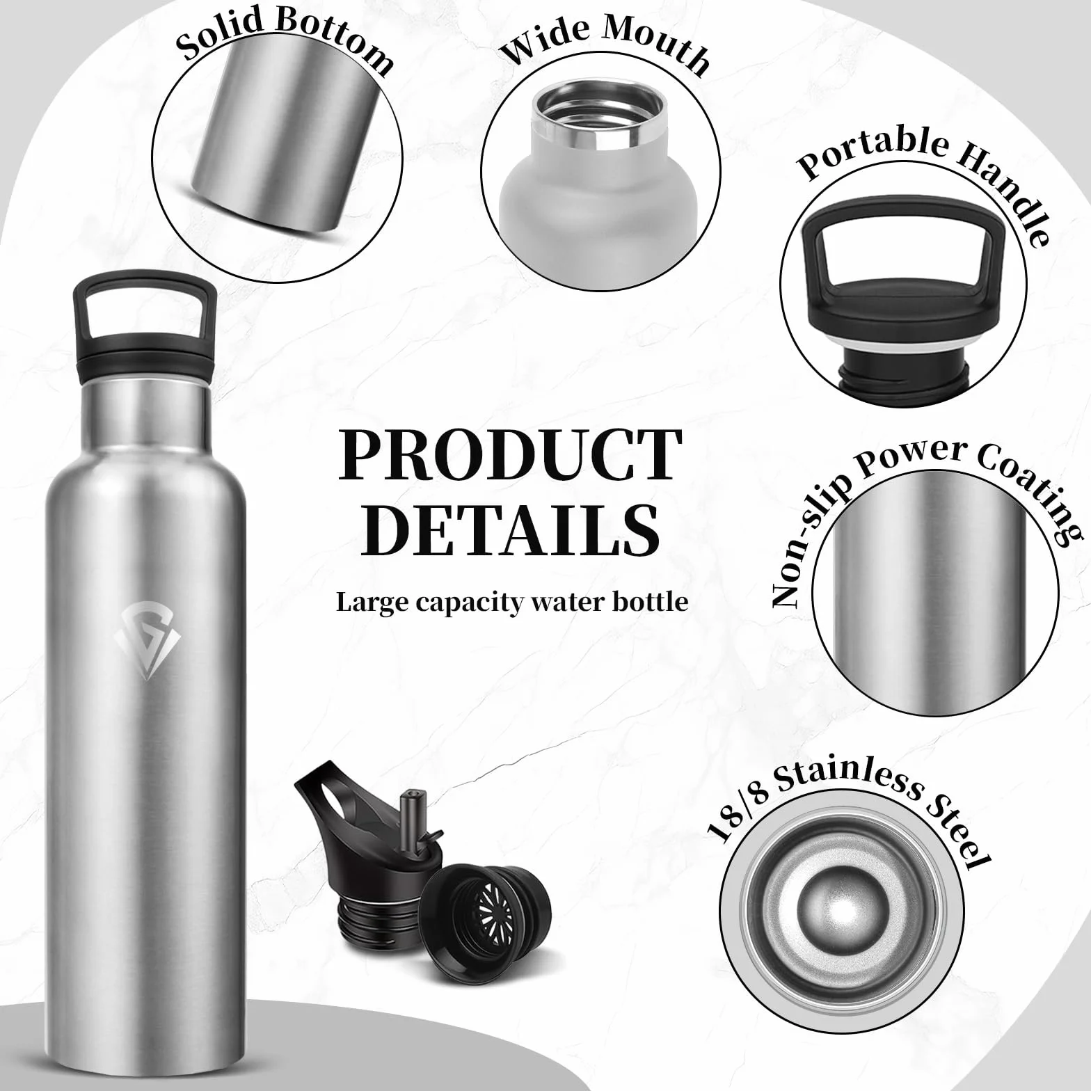 Borraccia Termica 1 Litro Acciaio Inox con Cannuccia, Senza BPA per Palestra Fitness Ciclismo