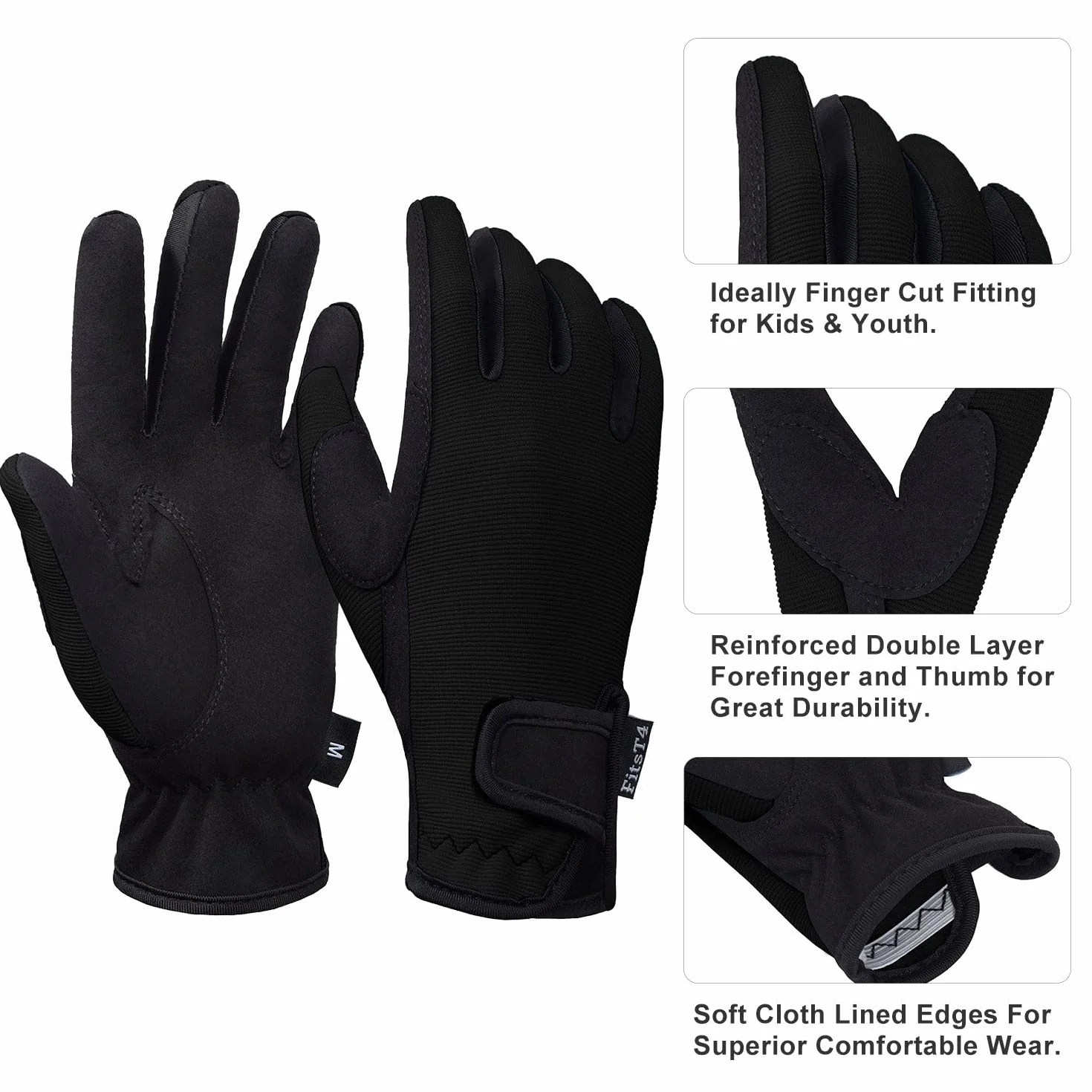 FitsT4 Grip Guanti da equitazione per bambini 5-14 anni 3 colori